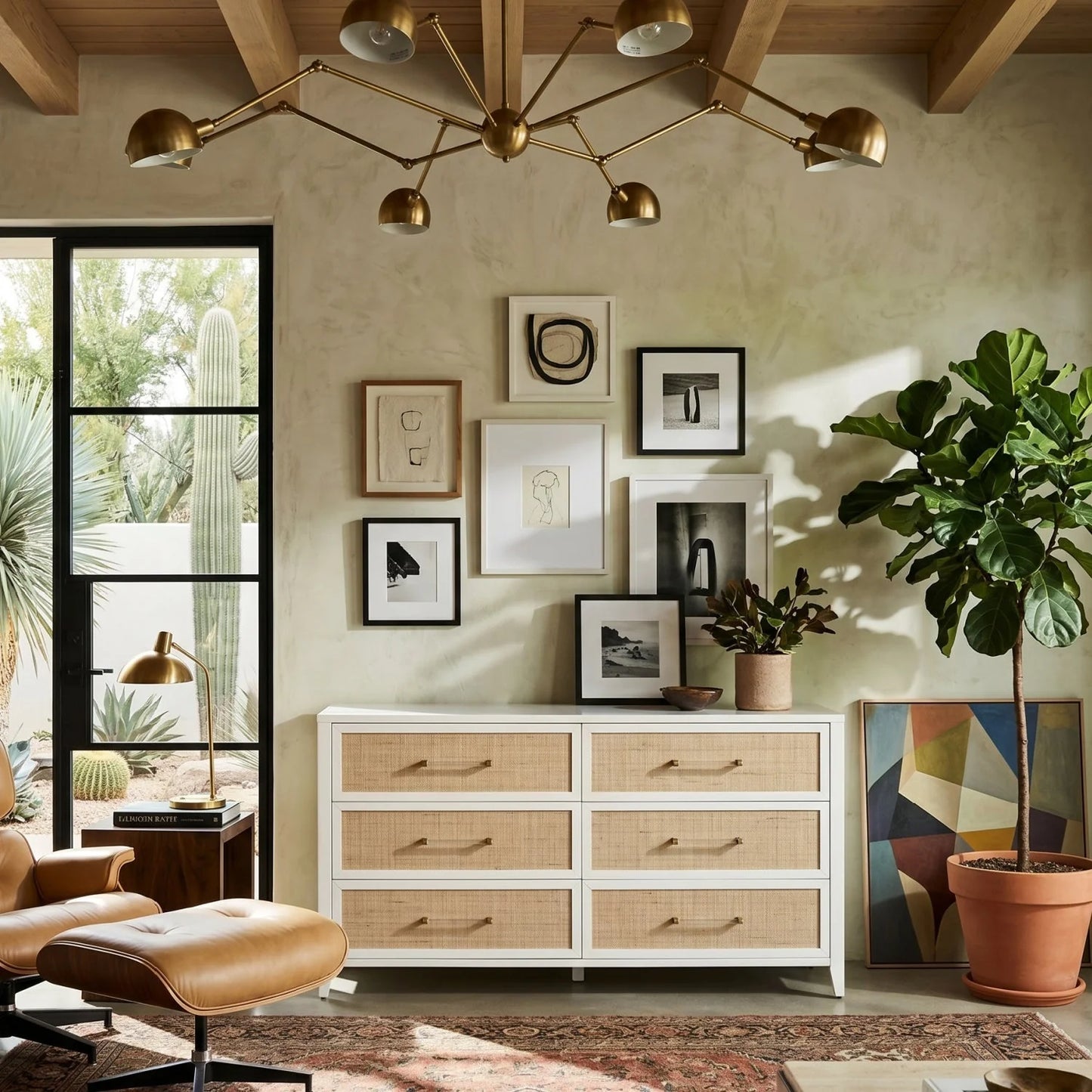Luxury Modern White Rattan Double Dresser European Style for Villa