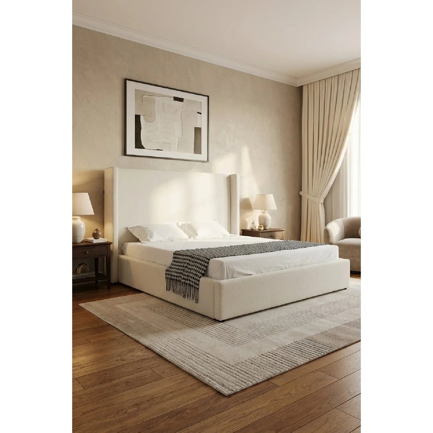 Luxury Modern White Teddy Fabric Bed European Style for Villa