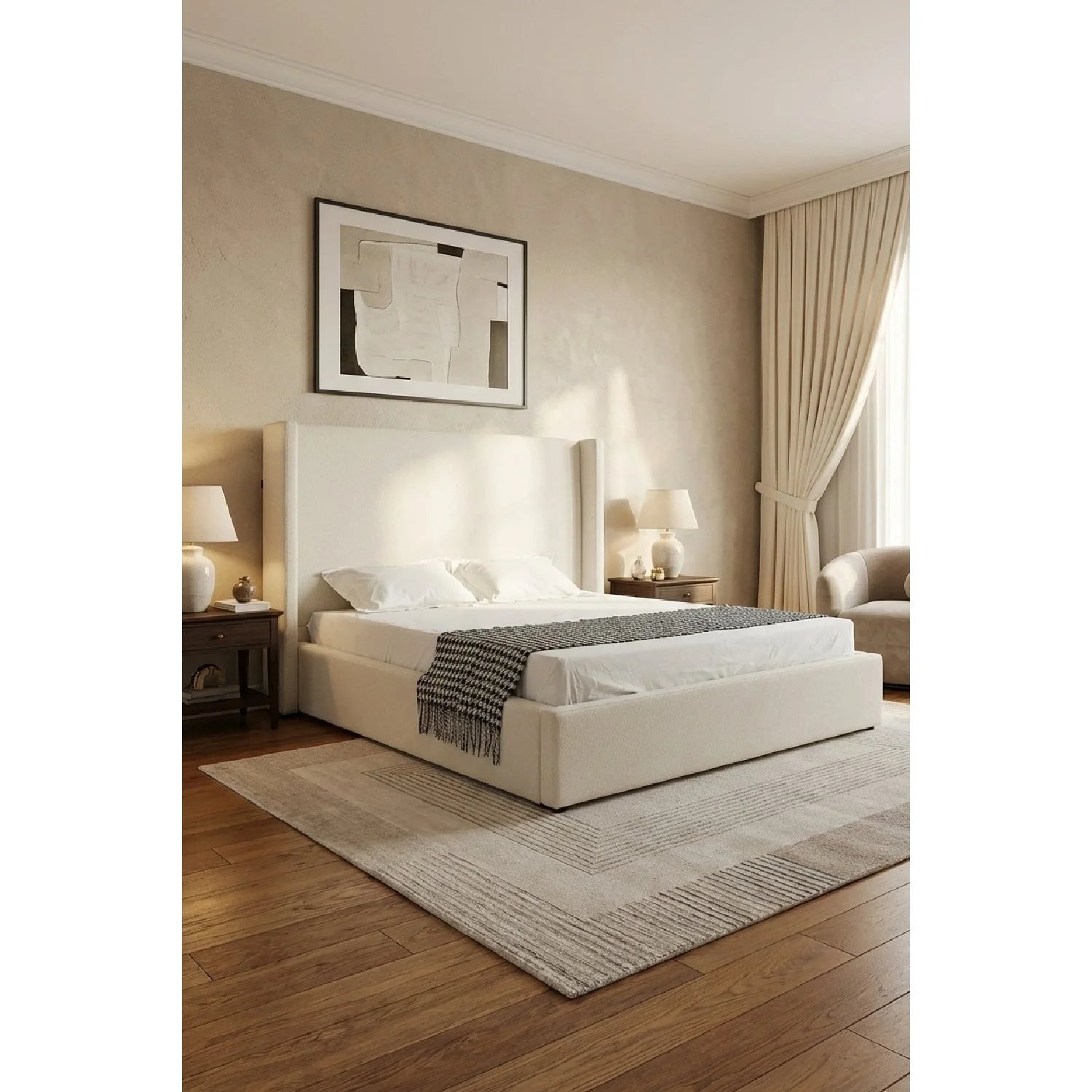 Luxury Modern White Teddy Fabric Bed European Style for Villa