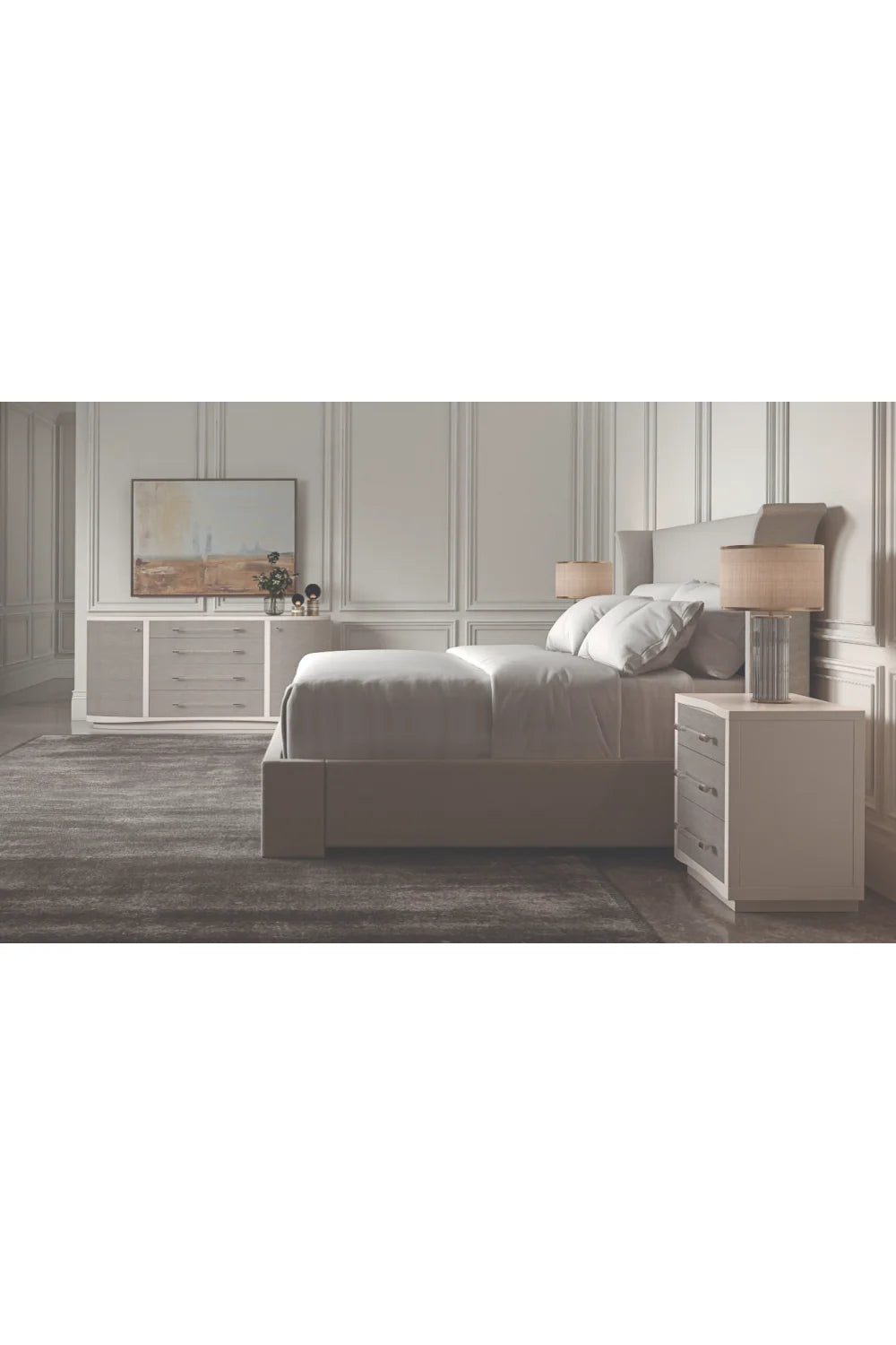 Luxury Modern White Upholstered Bed European Style for Villa