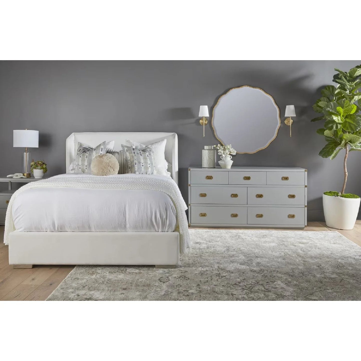 Luxury Modern White Wing Panelled King Bed European Style for Villa