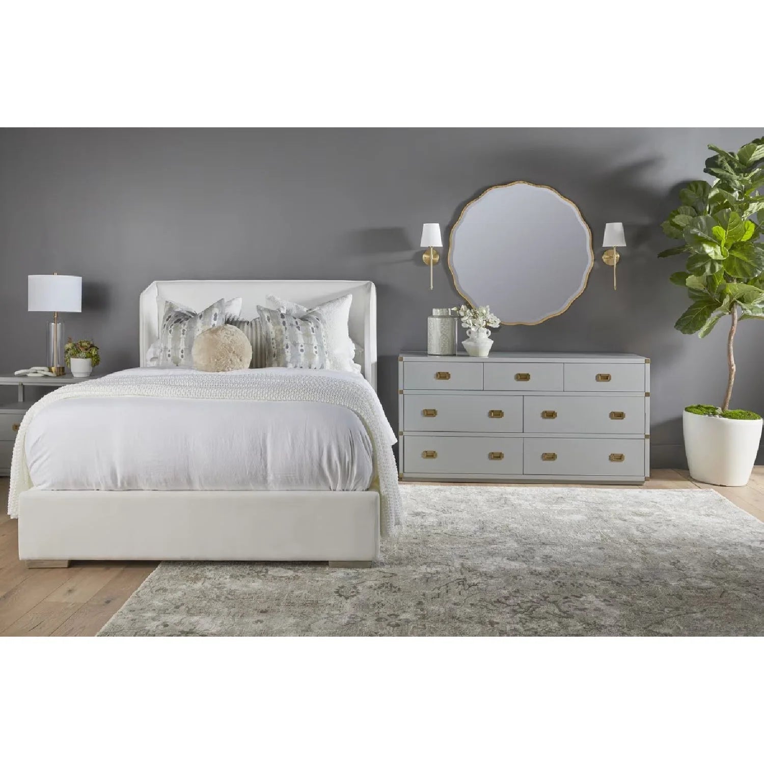 Luxury Modern White Wing Panelled King Bed European Style for Villa