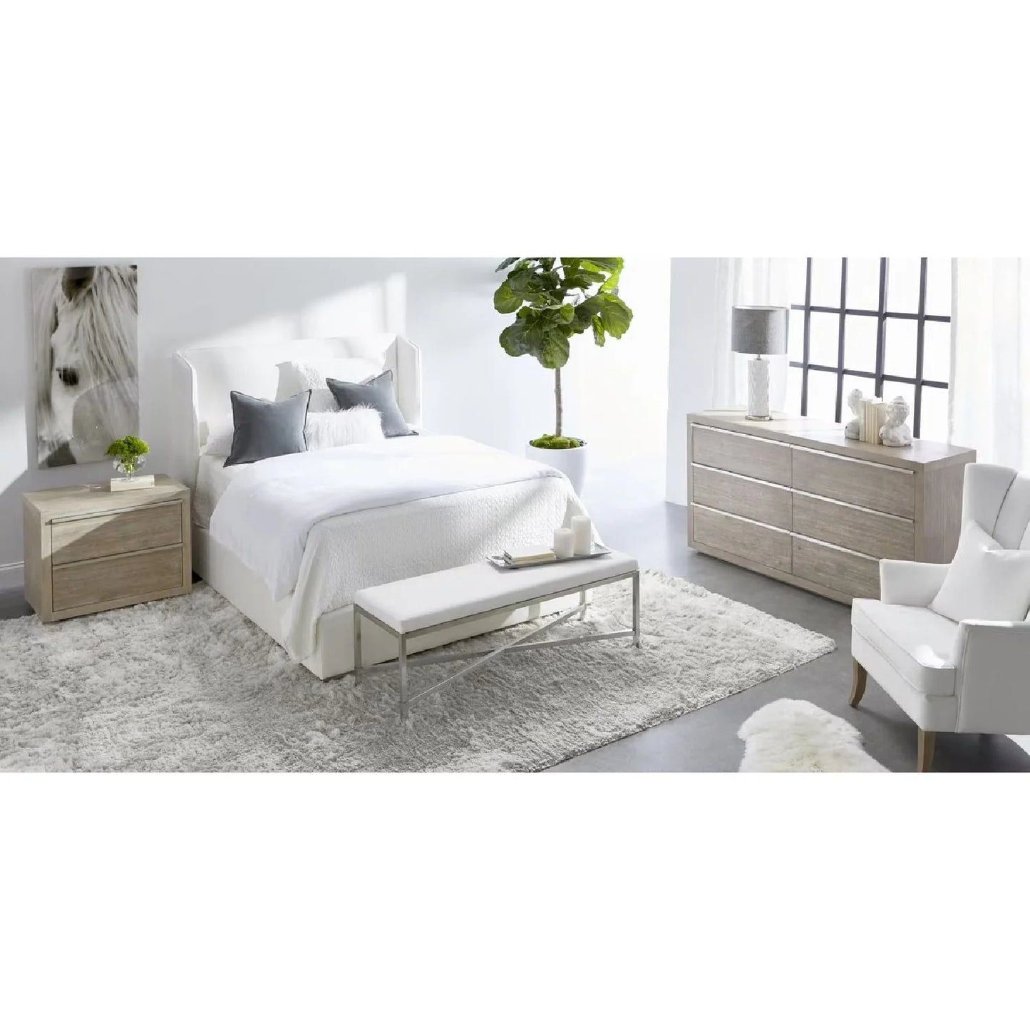 Luxury Modern White Wing Panelled King Bed European Style for Villa