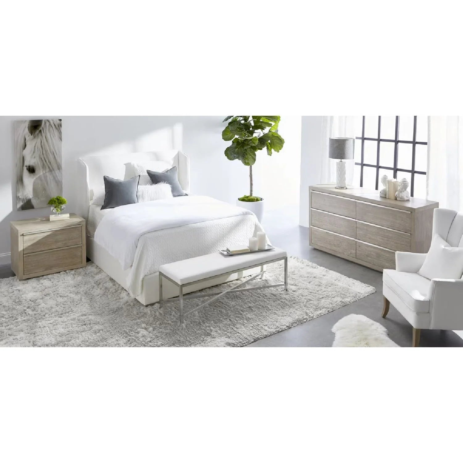 Luxury Modern White Wing Panelled King Bed European Style for Villa