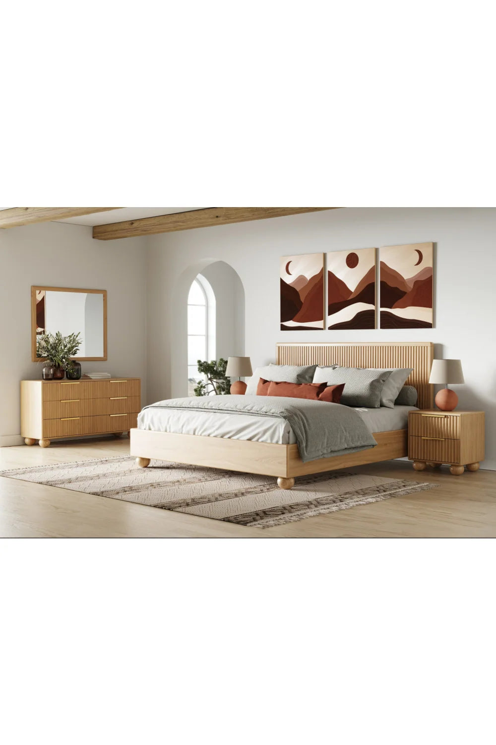 Luxury Modern Winters Fluted Oak Nightstand European Style for Villa