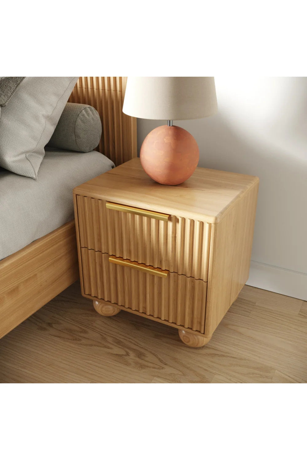 Luxury Modern Winters Fluted Oak Nightstand European Style for Villa
