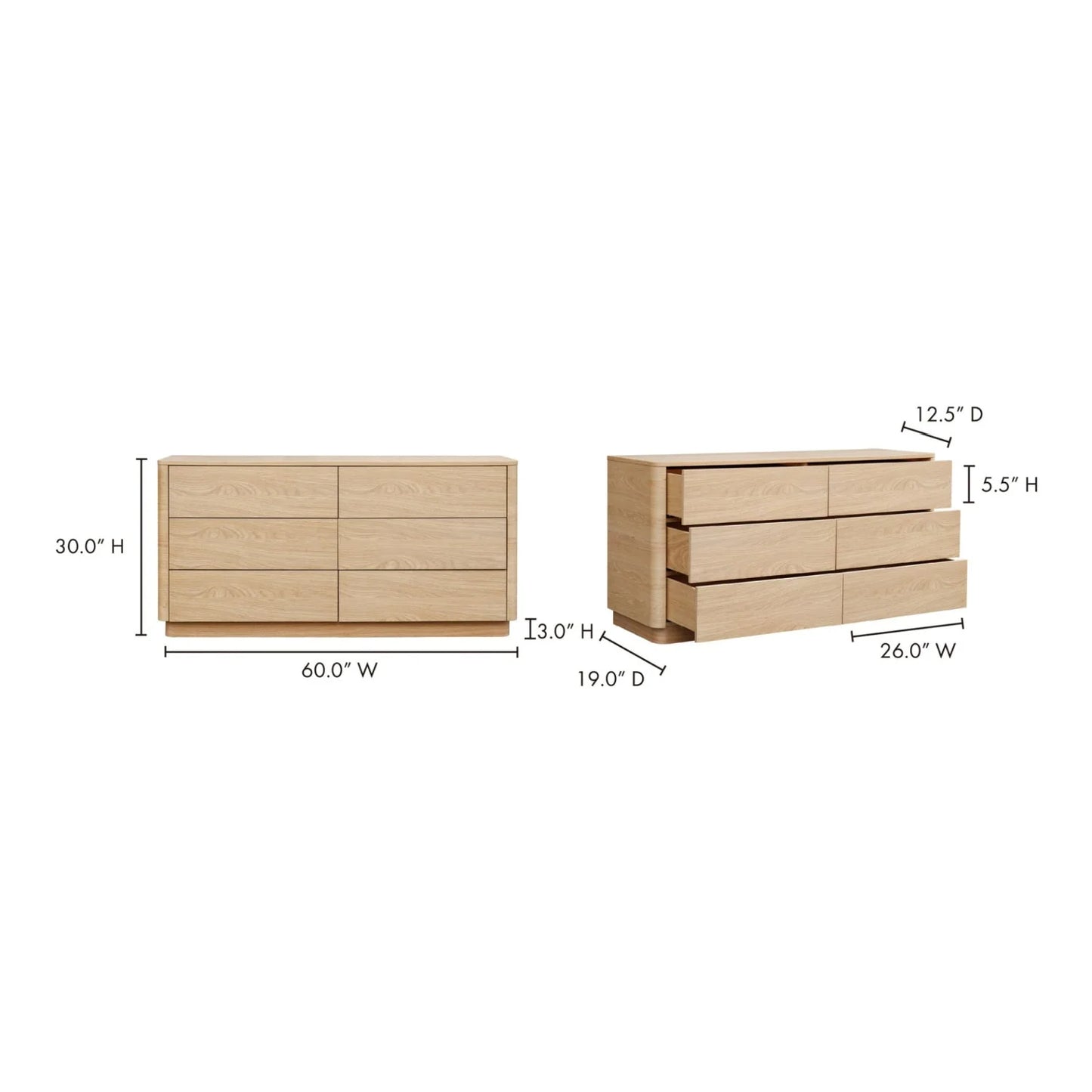 Luxury Modern Wooden 6-Drawer Dresser European Style for Villa