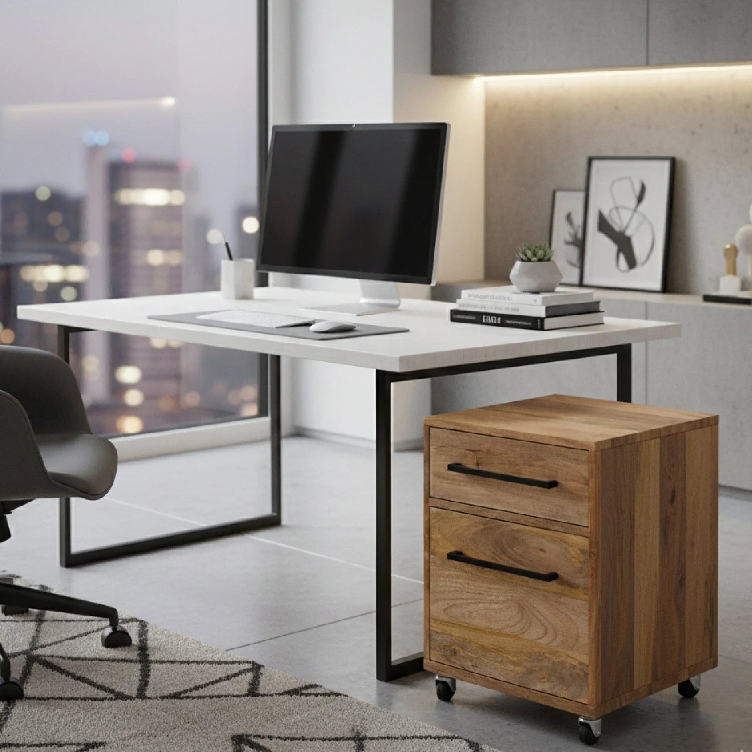 Luxury Modern Wooden Mobile Filing Cabinet European Style for Villa