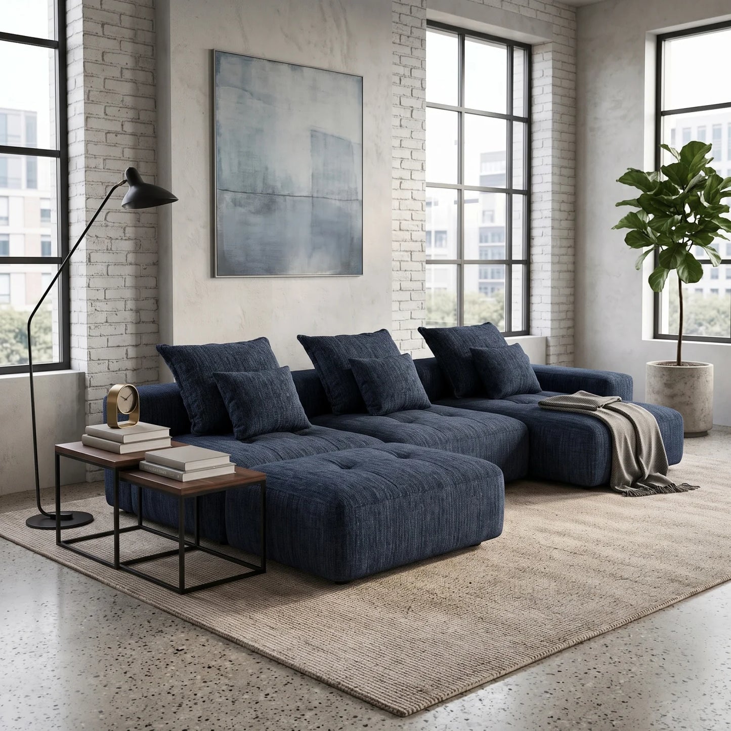 Luxury Modular Chenille Sectional Sofa Modern Italian Style for Villa