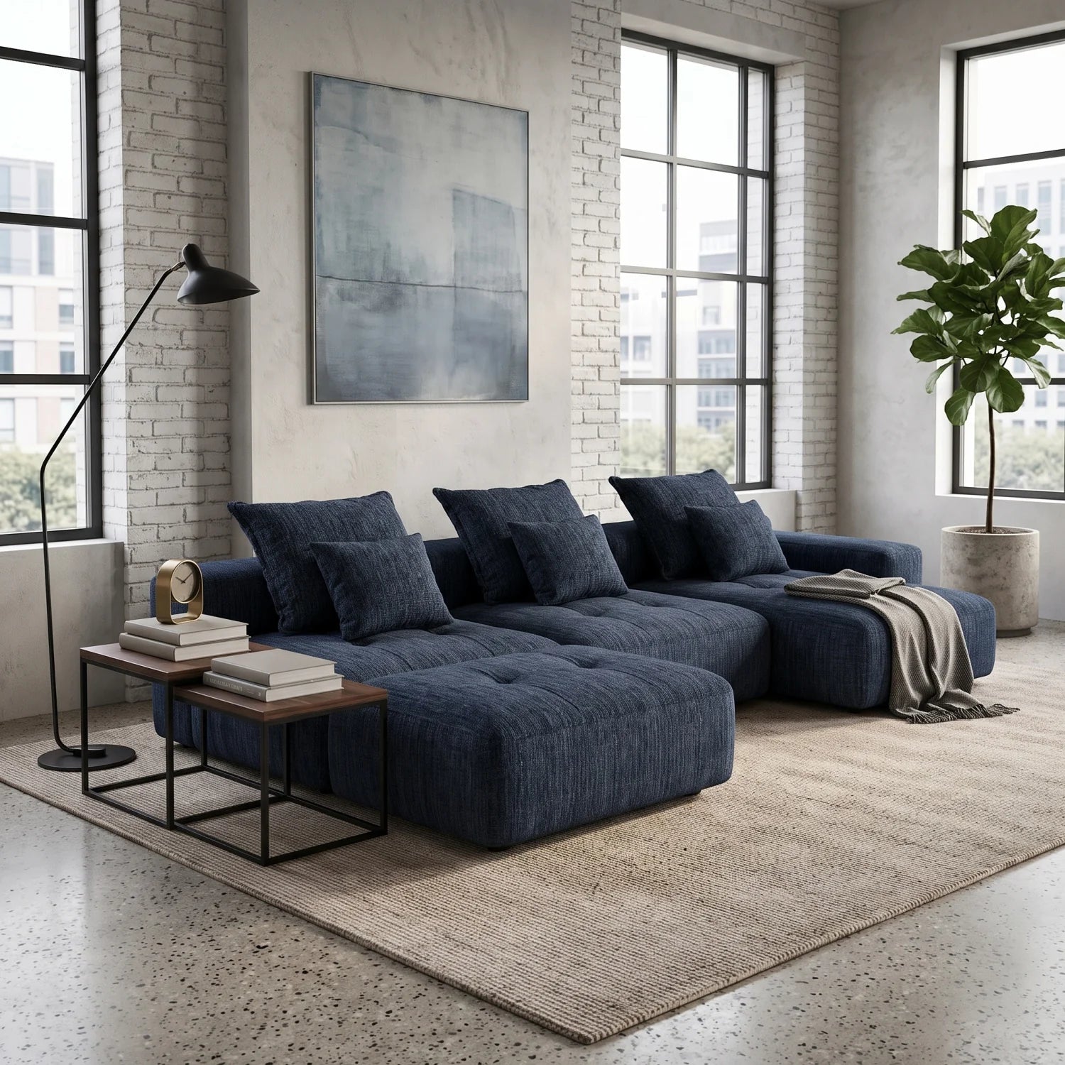 Luxury Modular Chenille Sectional Sofa Modern Italian Style for Villa