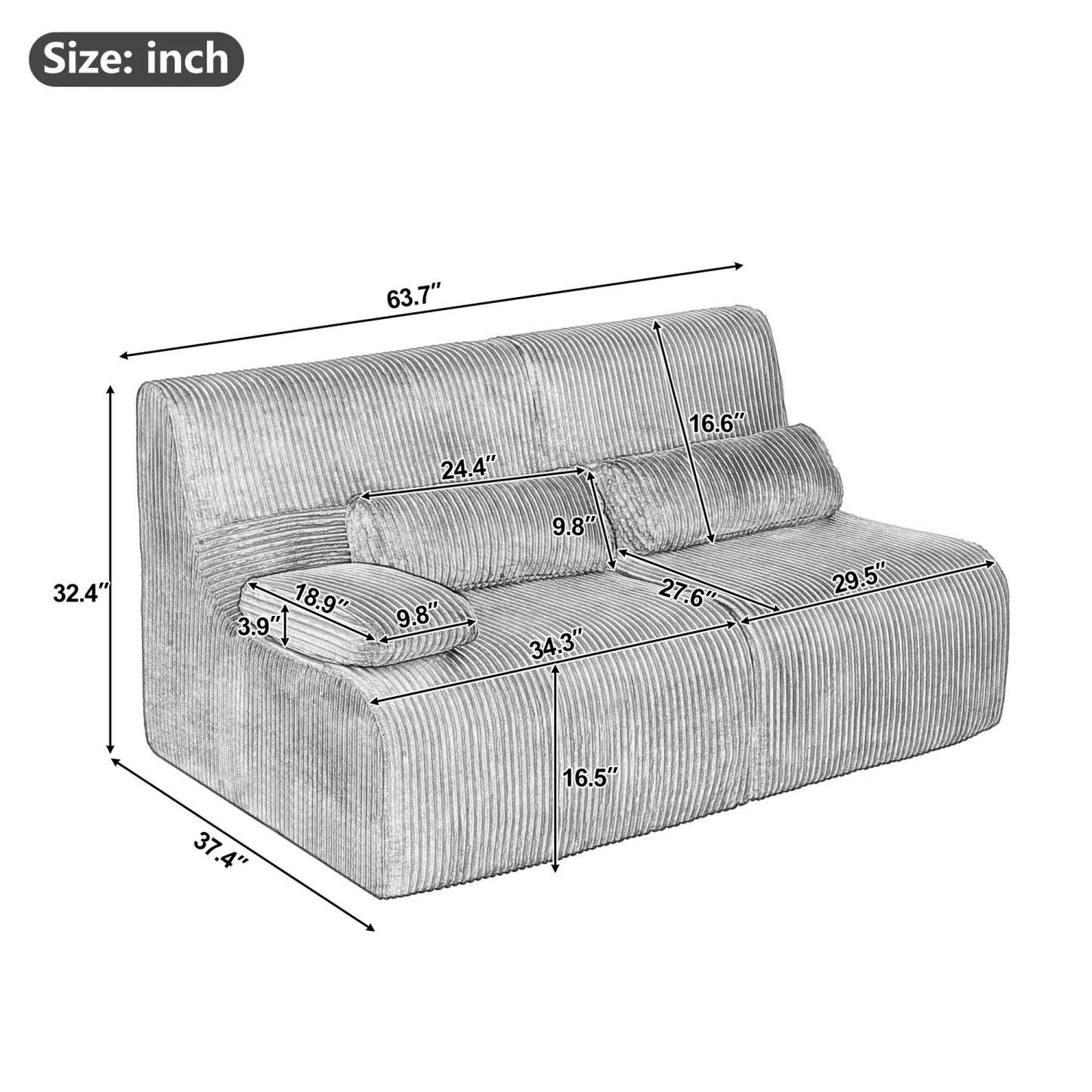 Luxury Modular Corduroy Loveseat Sofa Modern Italian Style for Villa