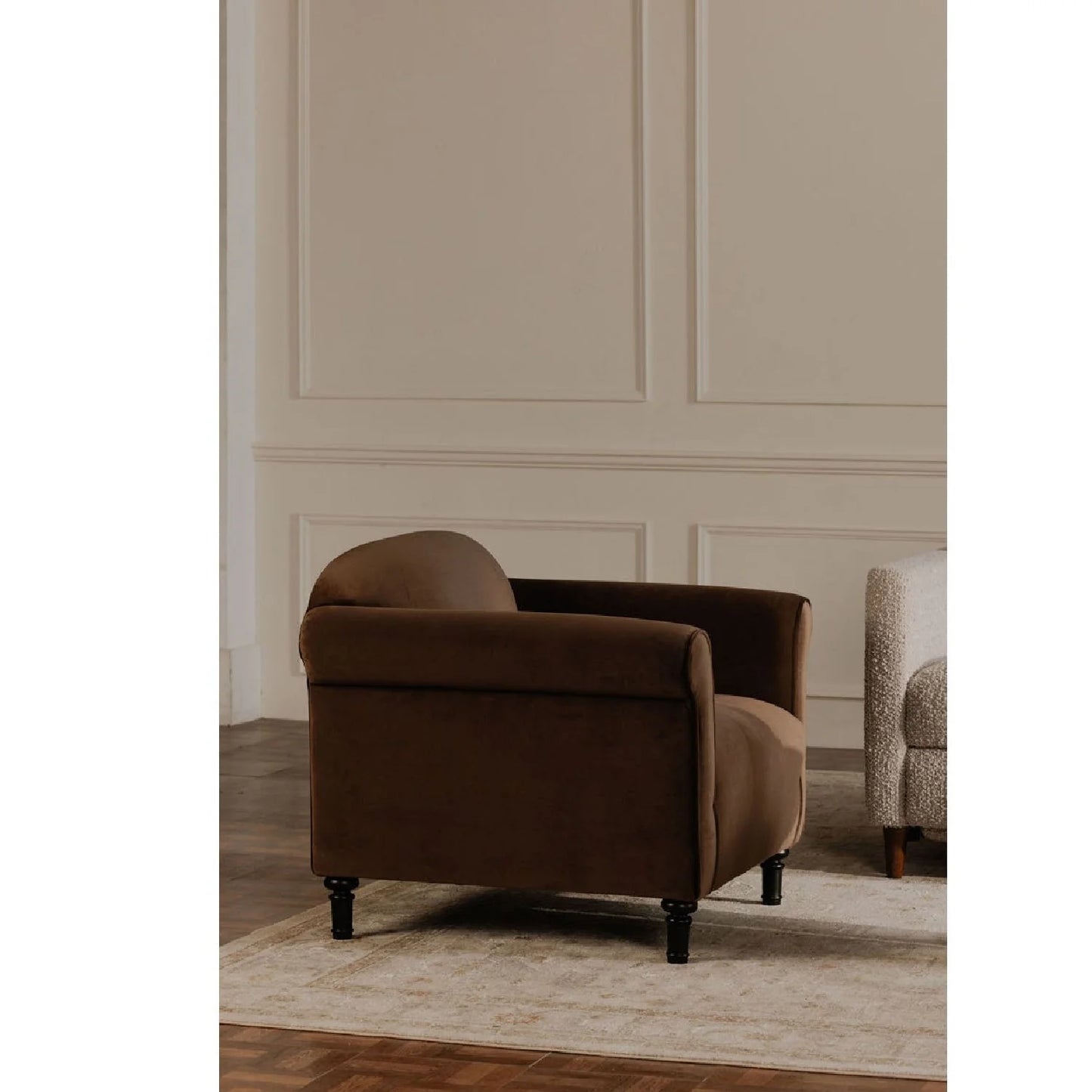 Luxury Mohair Inspired Rolled-Arm Accent Chair Modern Italian Style for Villa