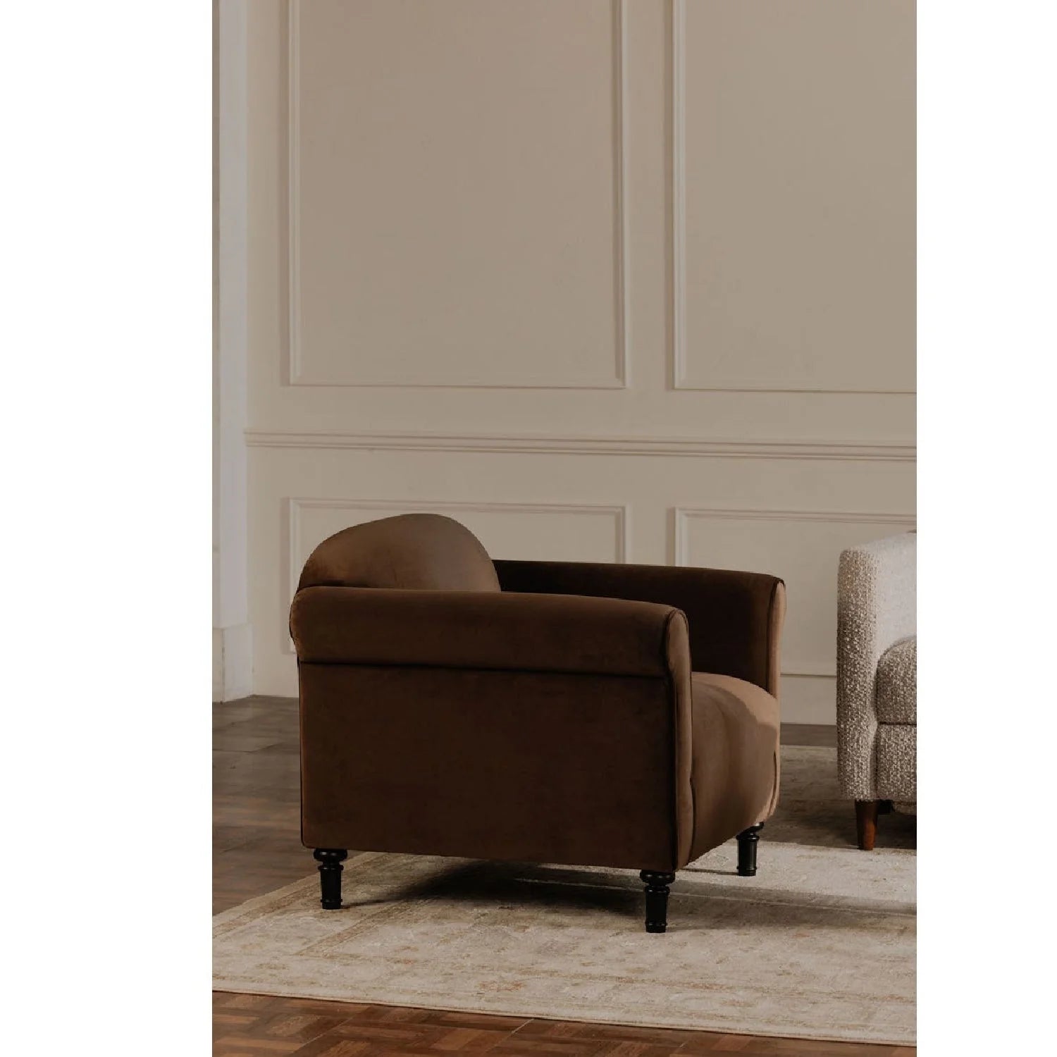 Luxury Mohair Inspired Rolled-Arm Accent Chair Modern Italian Style for Villa