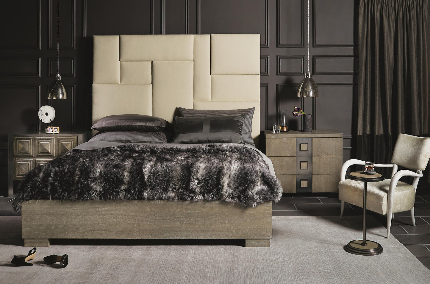 Luxury Mosaic Fabric Panel Bed Modern Italian Style for Villa