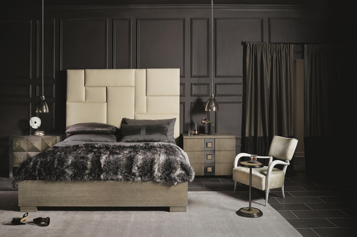 Luxury Mosaic Fabric Panel Bed Modern Italian Style for Villa