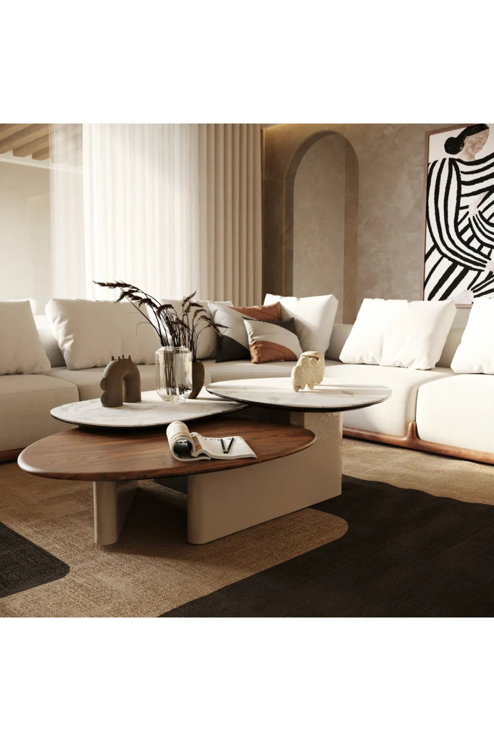 Luxury Multi Tier Ceramic Coffee Table Modern Italian Style for Villa
