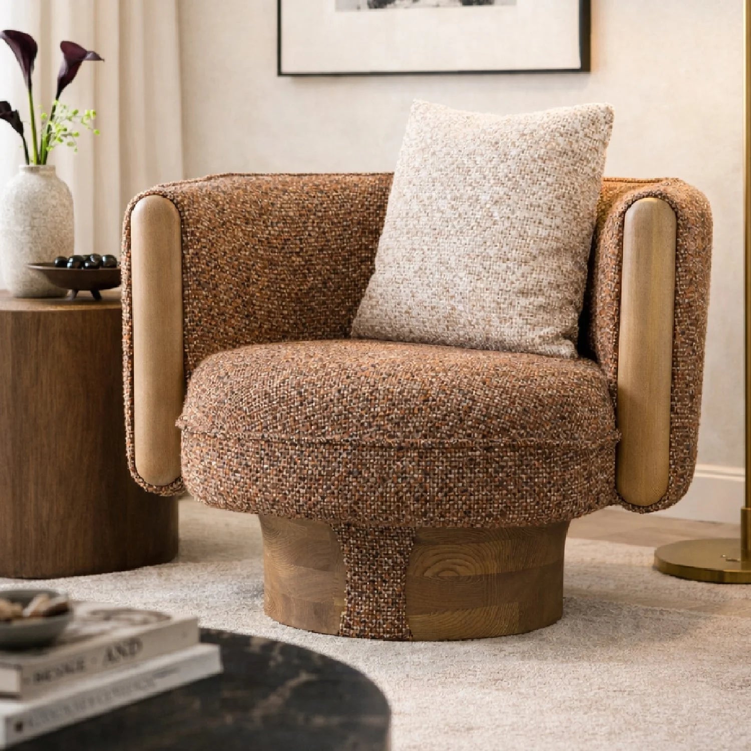 Luxury Multicolored Boucle Accent Chair Modern Italian Style for Villa
