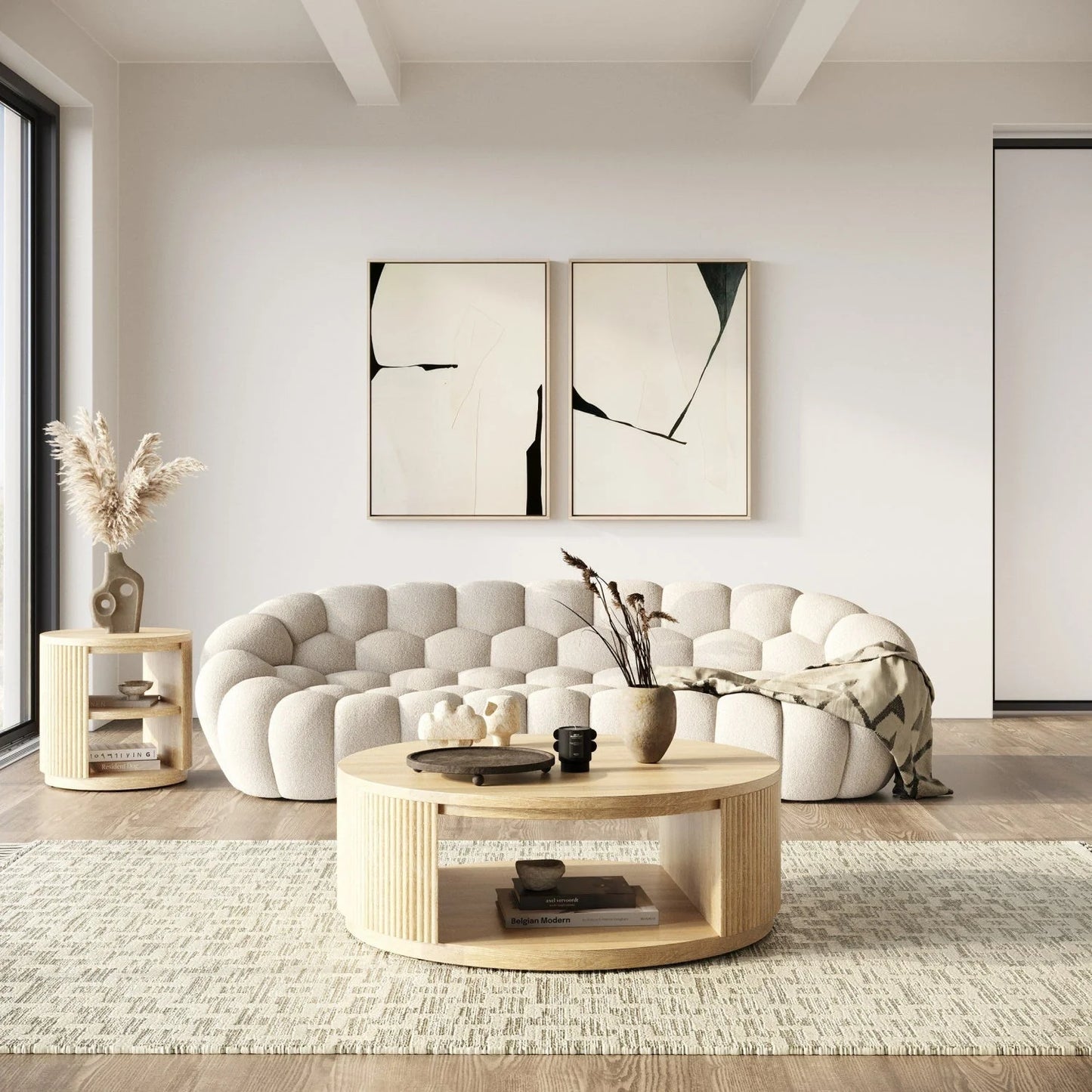 Luxury Natural Acacia Round Coffee Table Modern Italian Style for Villa