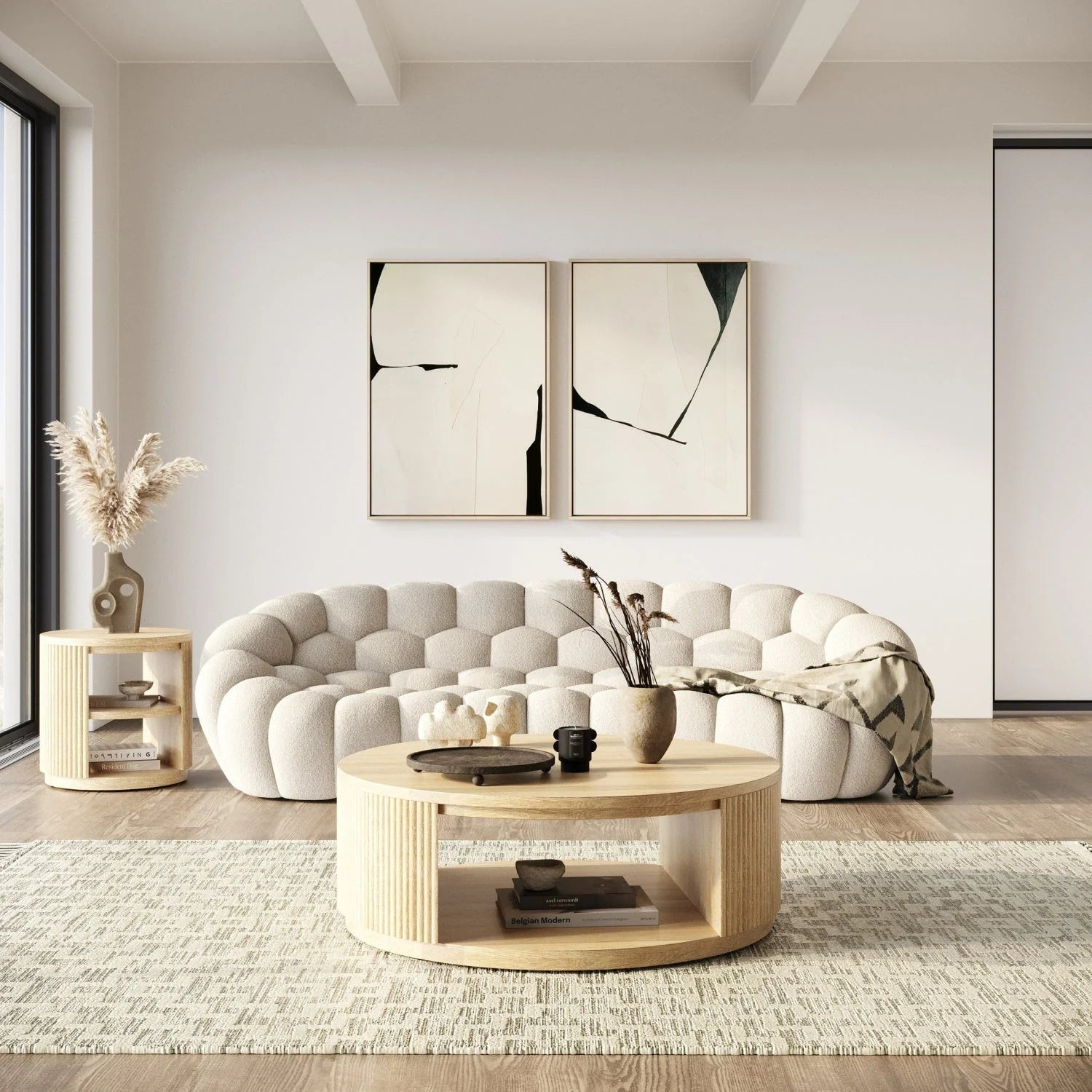 Luxury Natural Acacia Round Coffee Table Modern Italian Style for Villa