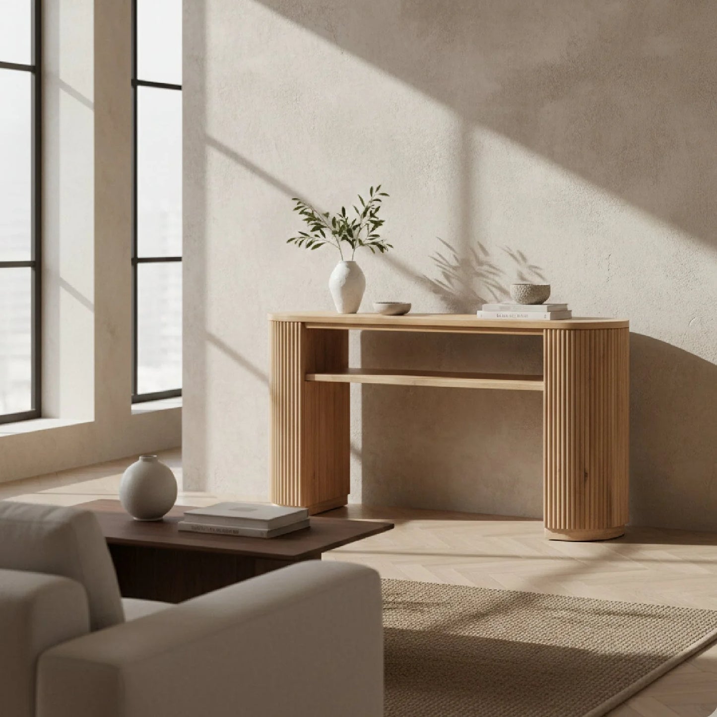 Luxury Natural Acacia Wood Console Table Modern Italian Style for Villa
