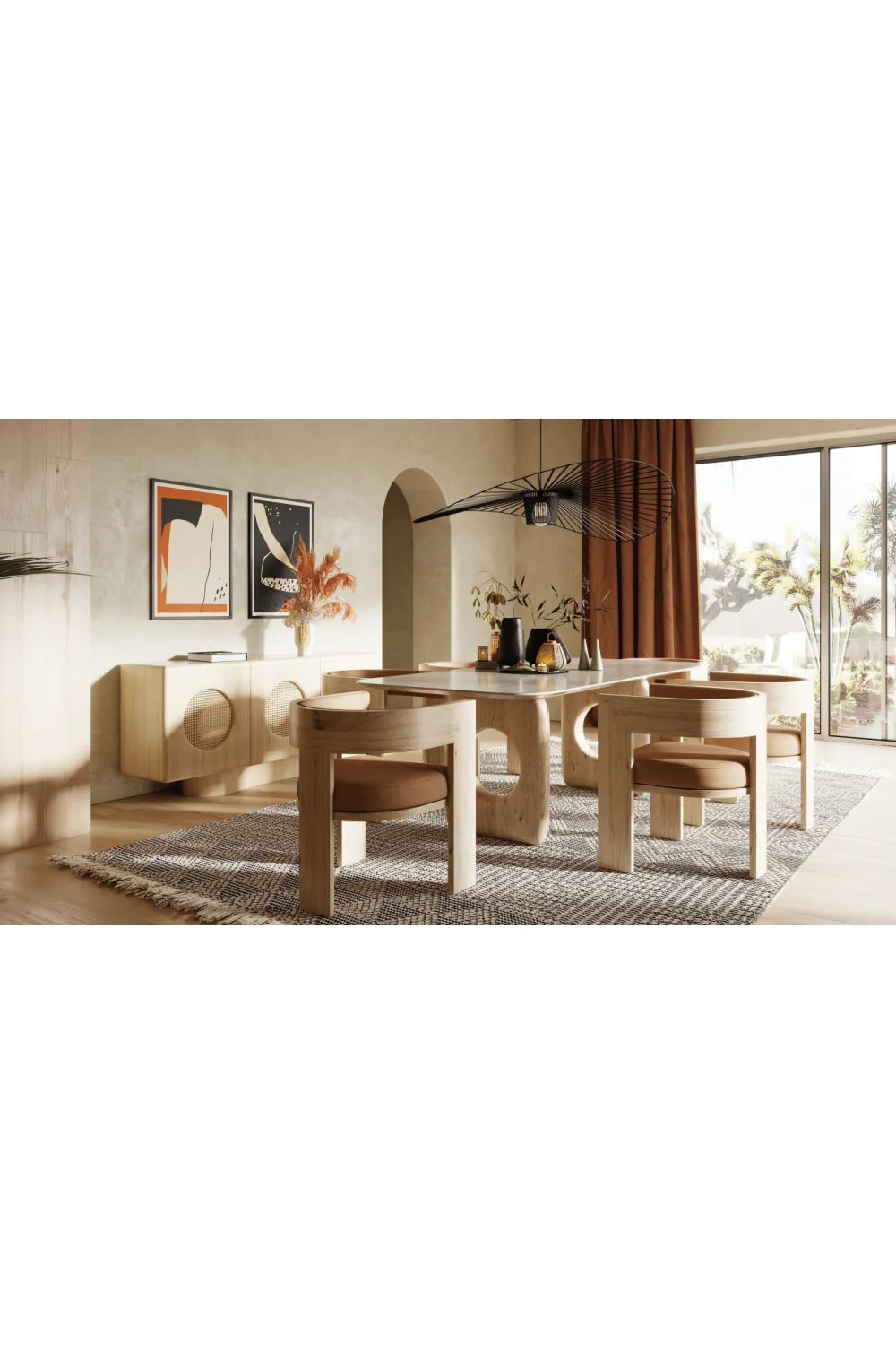 Luxury Natural Ash Rattan Sideboard European Style for Villa