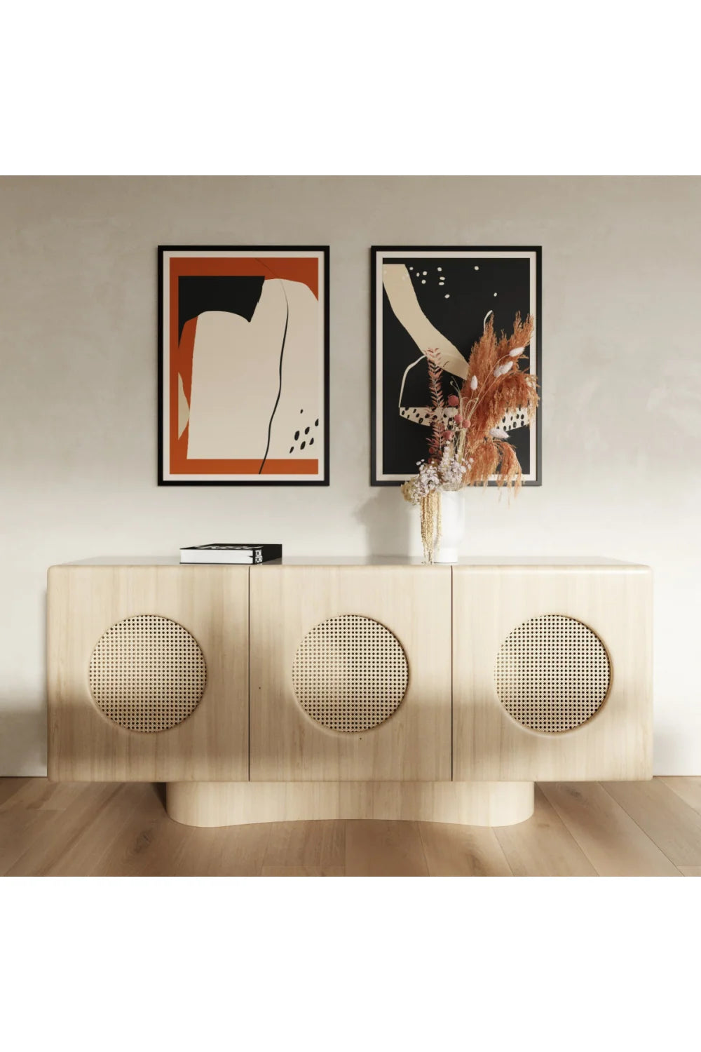 Luxury Natural Ash Rattan Sideboard European Style for Villa