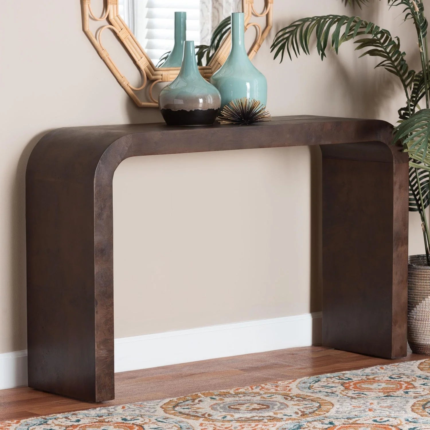 Luxury Natural Burl Wood Waterfall Console Table Modern Italian Style for Villa