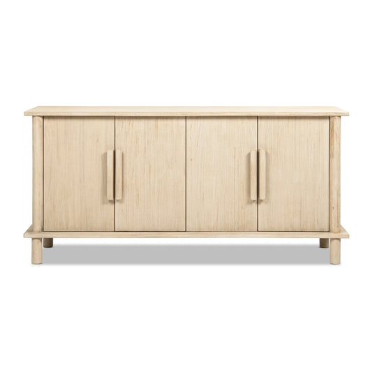 Luxury Natural Cerused Pine 4-Door Sideboard European Style for Villa