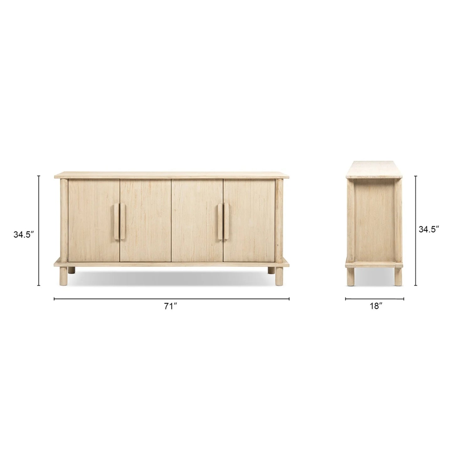 Luxury Natural Cerused Pine 4-Door Sideboard European Style for Villa