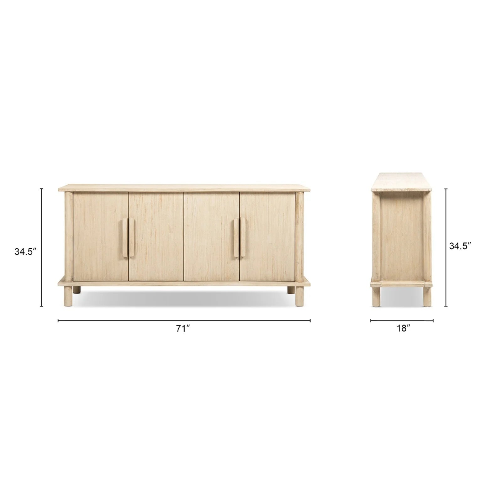 Luxury Natural Cerused Pine 4-Door Sideboard European Style for Villa