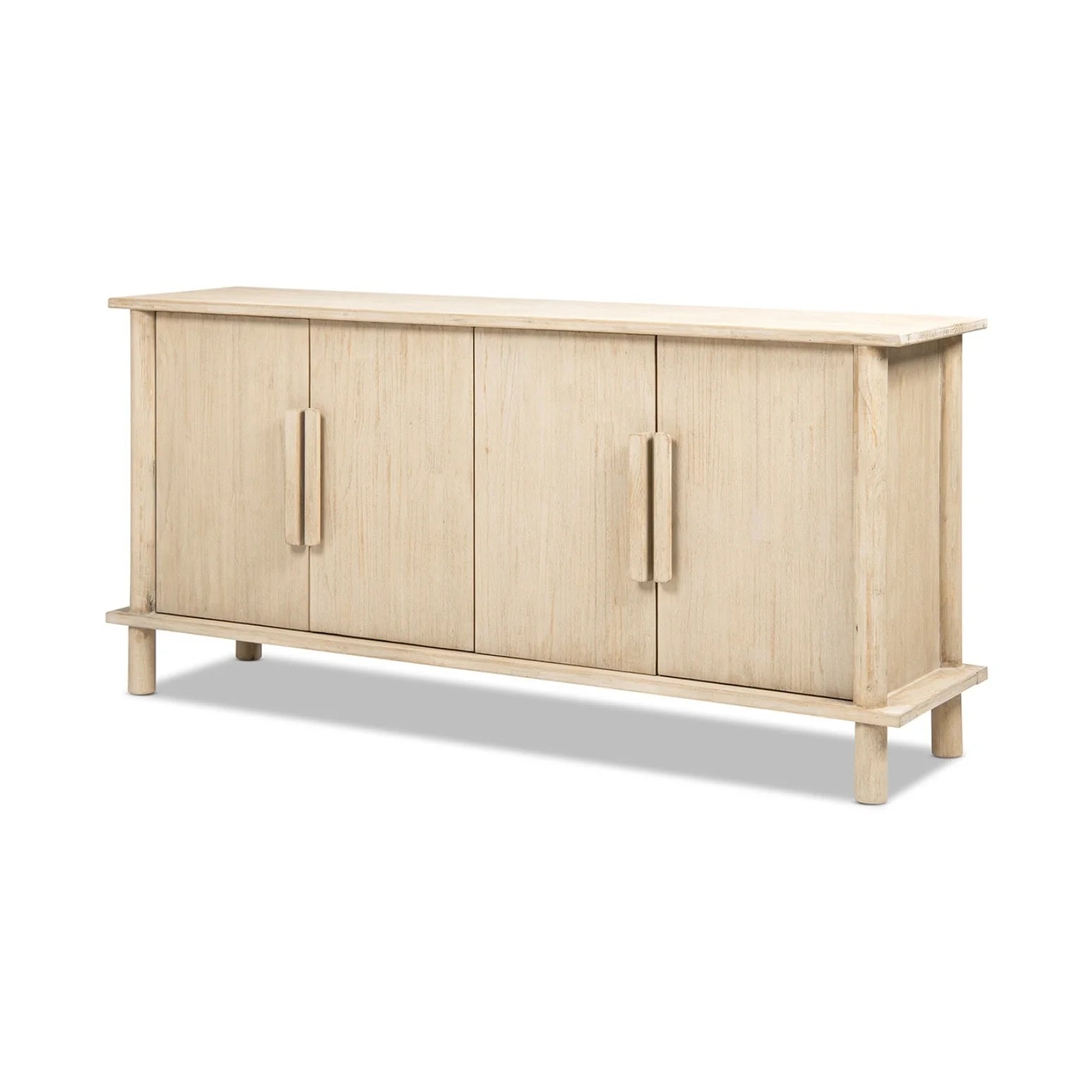 Luxury Natural Cerused Pine 4-Door Sideboard European Style for Villa