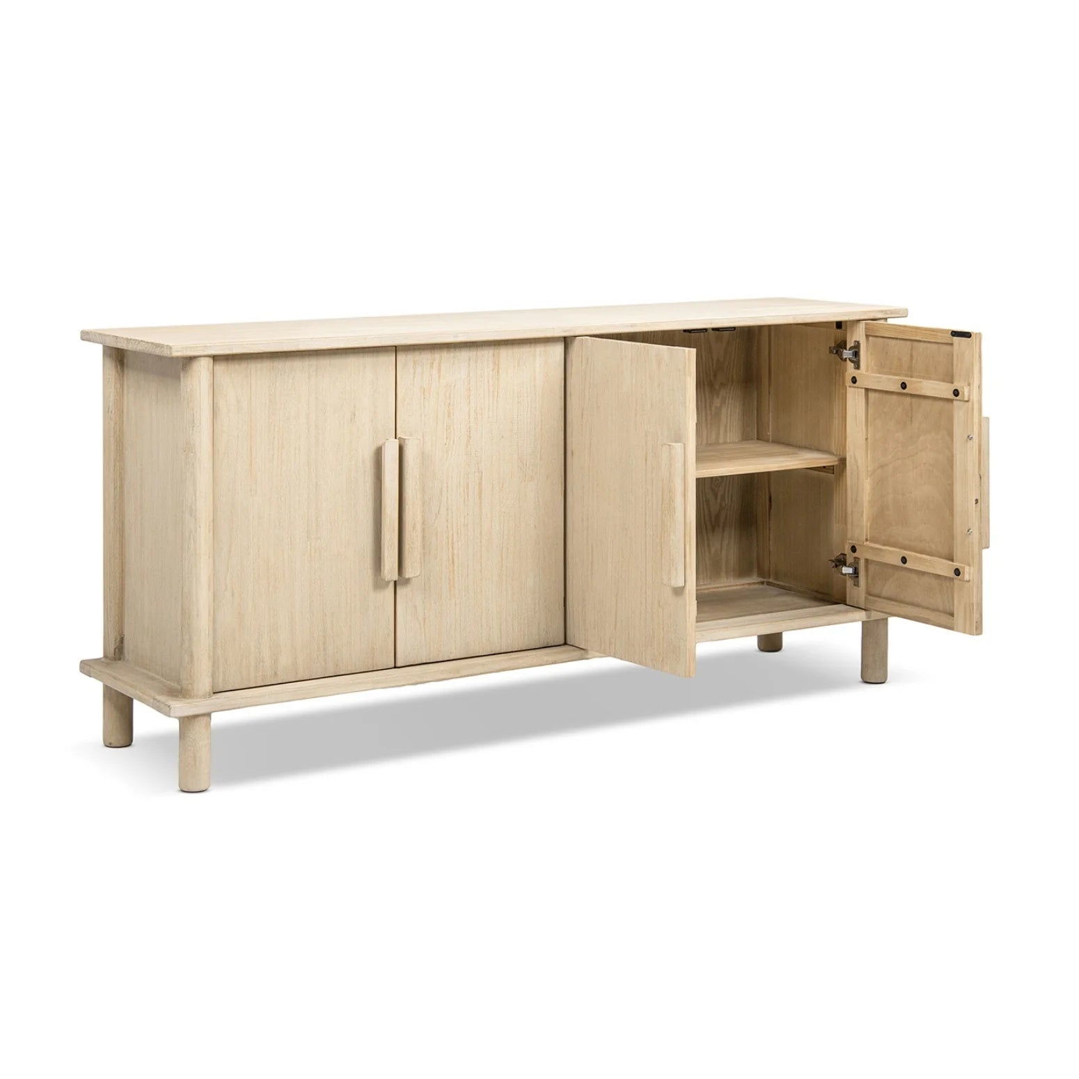 Luxury Natural Cerused Pine 4-Door Sideboard European Style for Villa