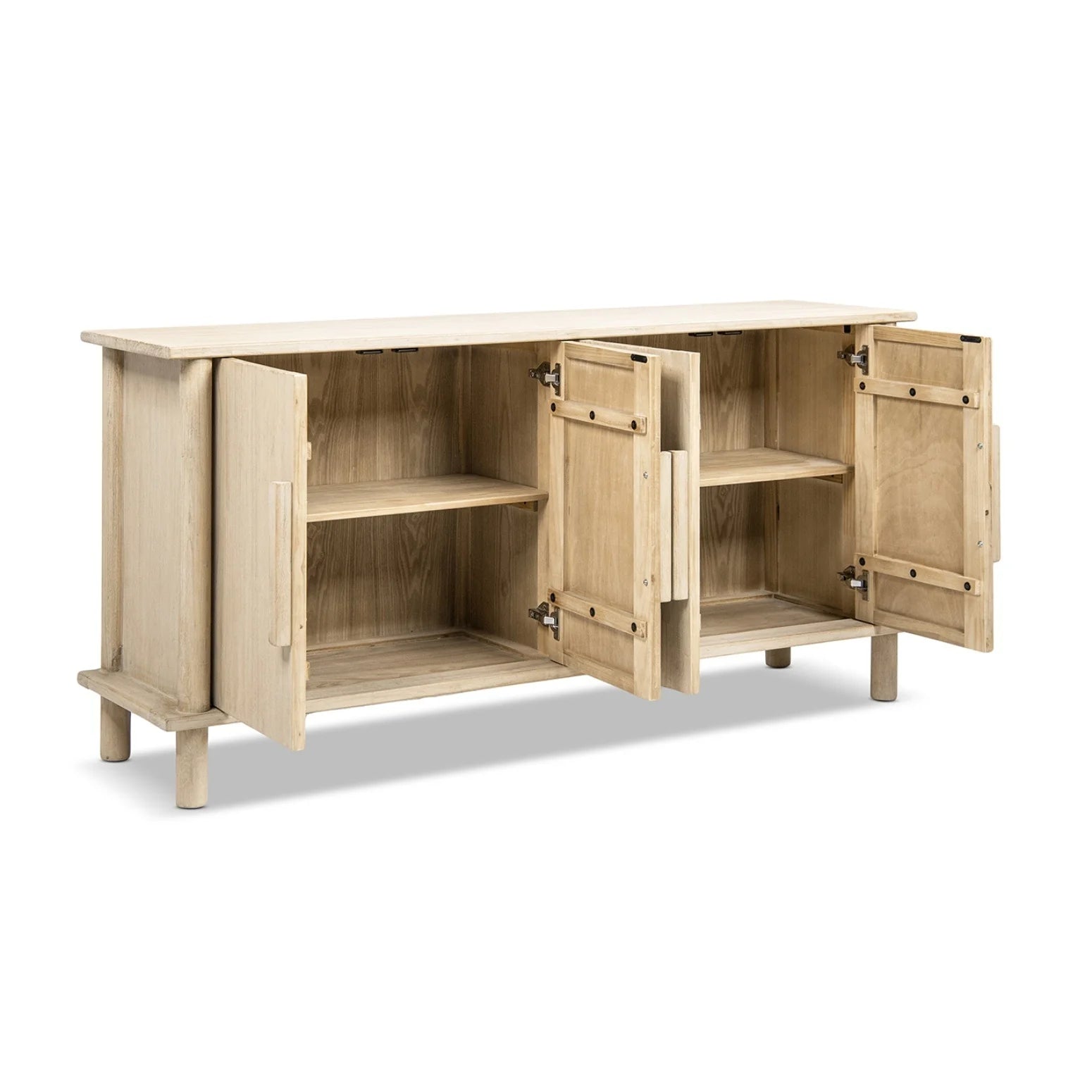 Luxury Natural Cerused Pine 4-Door Sideboard European Style for Villa