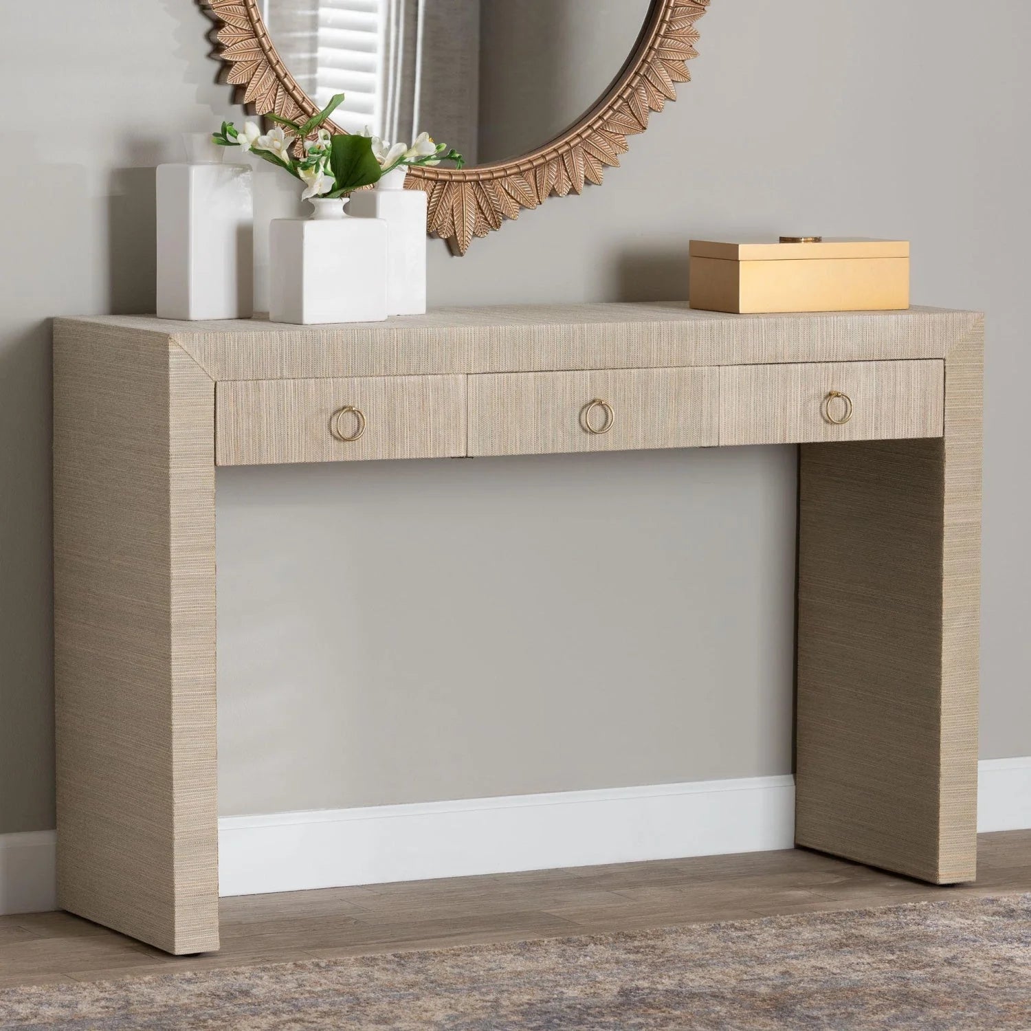 Luxury Natural Grasscloth Console Table Modern Italian Style for Villa
