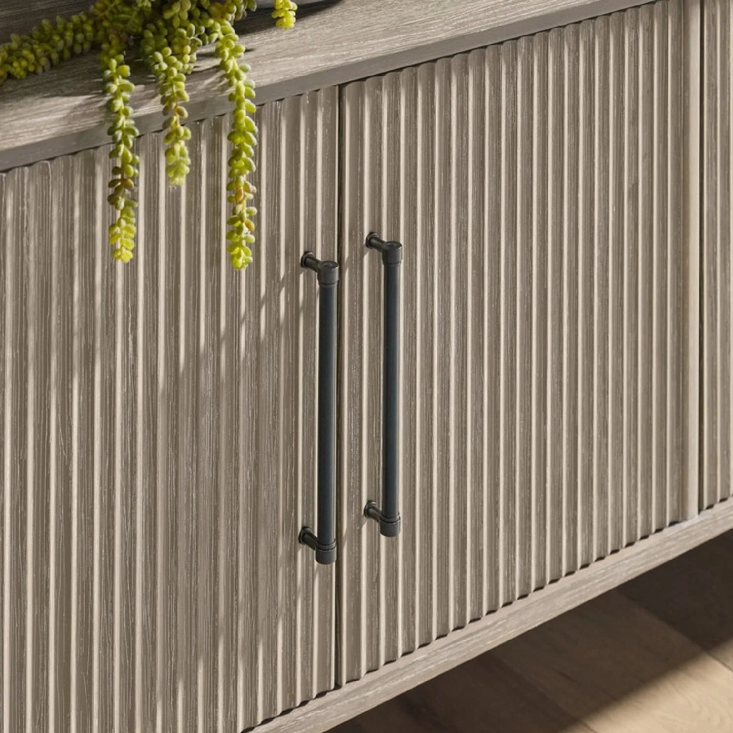 Luxury Natural Gray Acacia 4-Door Sideboard European Style for Villa