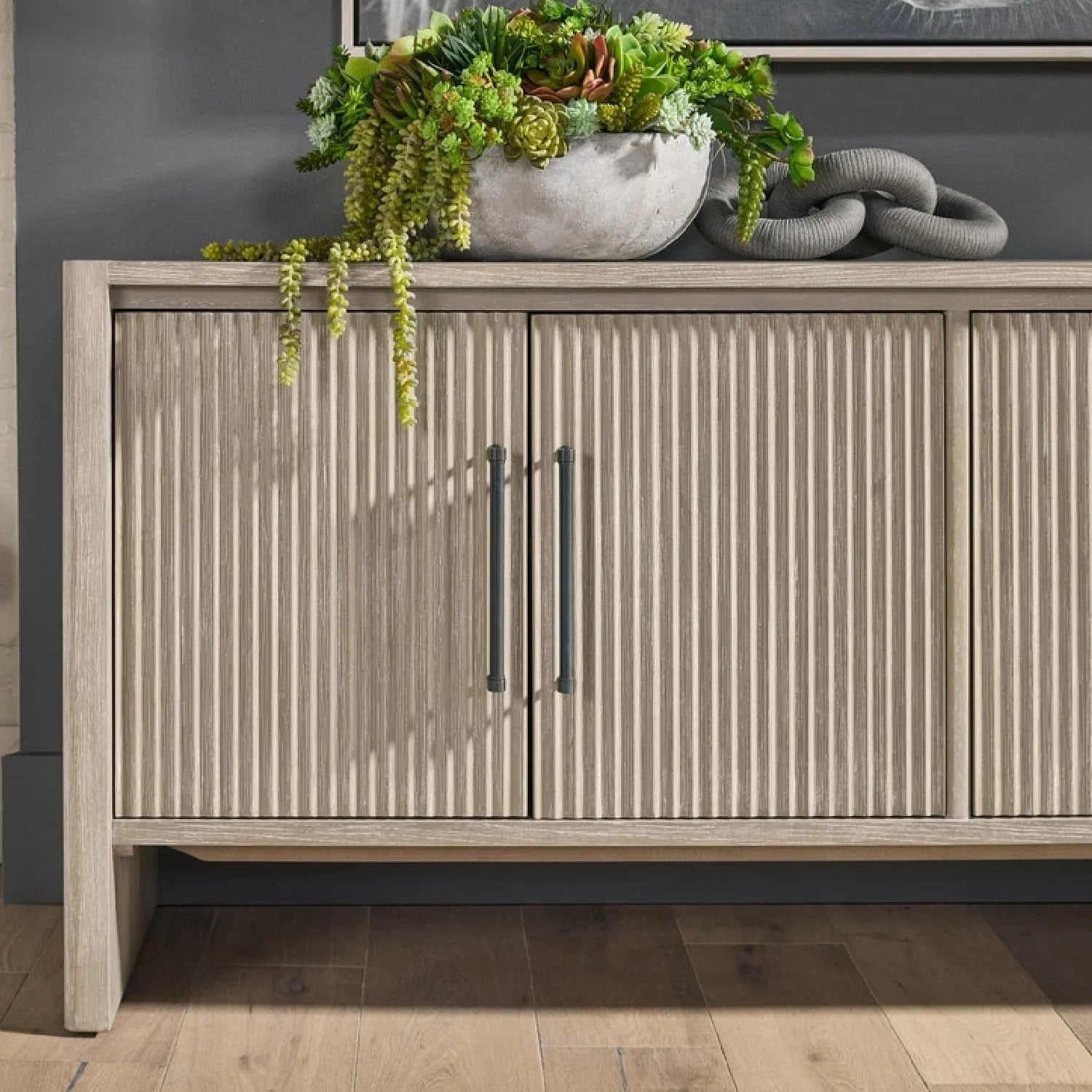 Luxury Natural Gray Acacia 4-Door Sideboard European Style for Villa