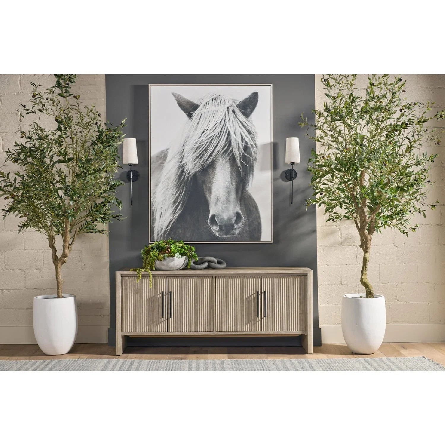 Luxury Natural Gray Acacia 4-Door Sideboard European Style for Villa