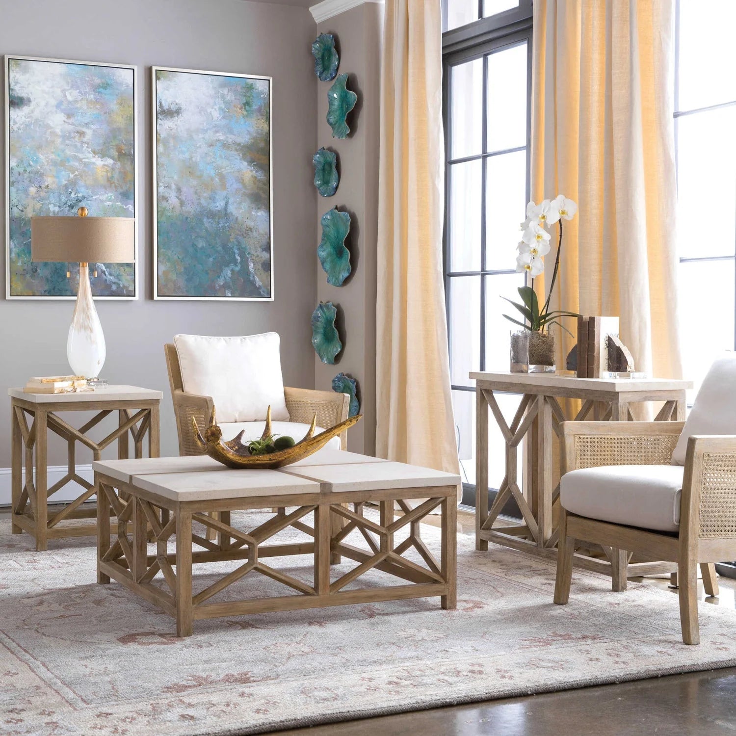 Luxury Natural Limestone Square Coffee Table Modern Italian Style for Villa