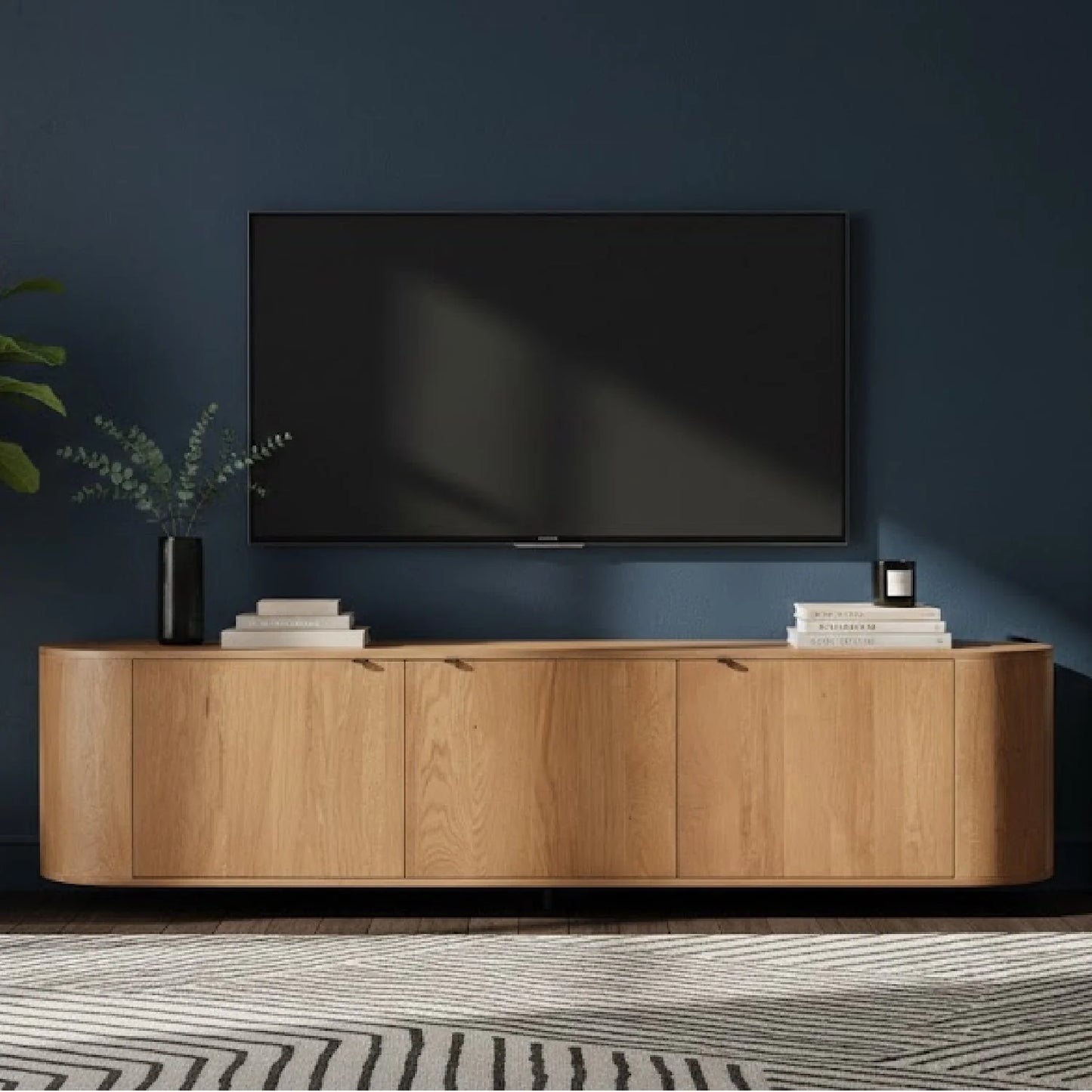 Luxury Natural Oak 3-Door Media Unit Modern Italian Style for Villa