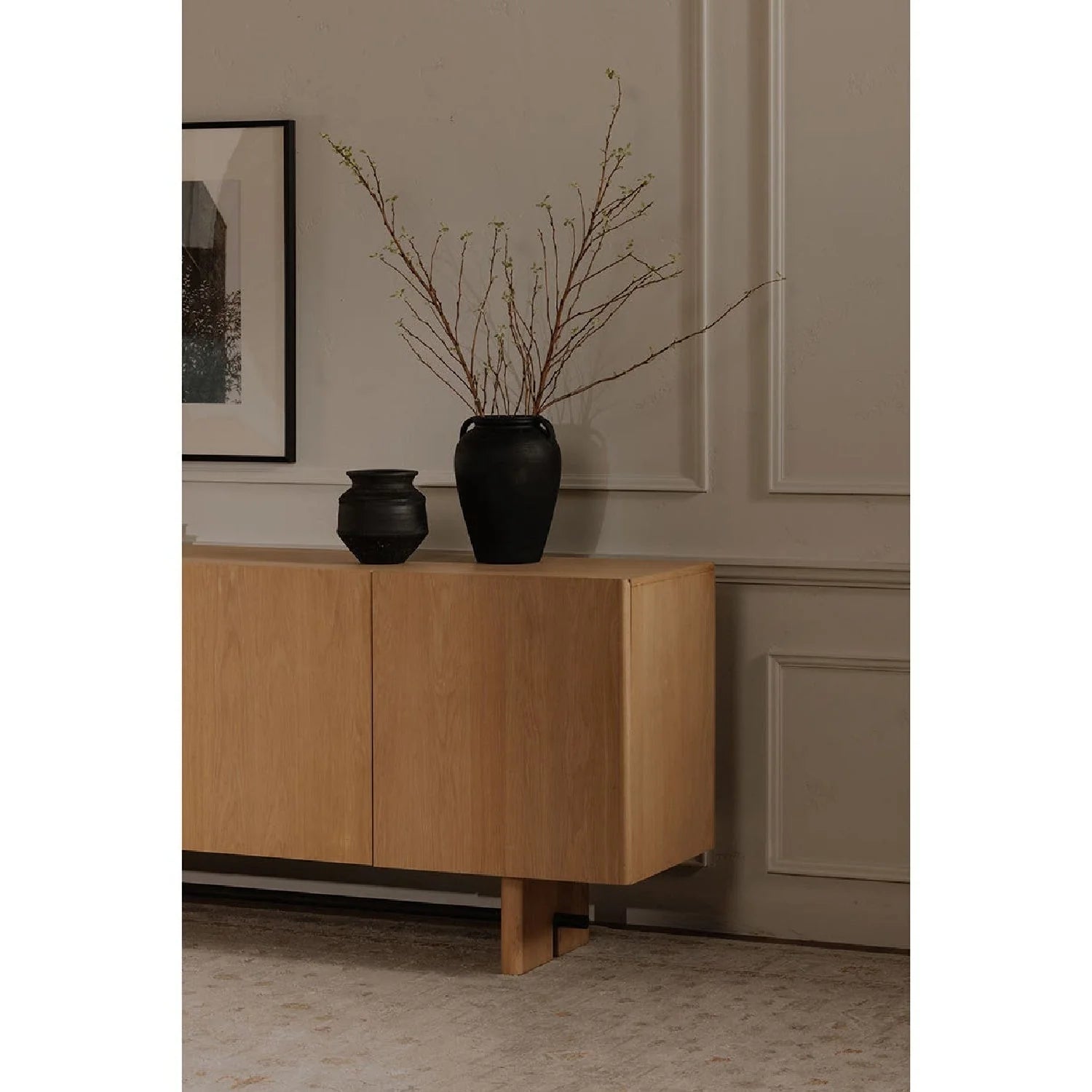 Luxury Natural Oak 4-Door Sideboard European Style for Villa