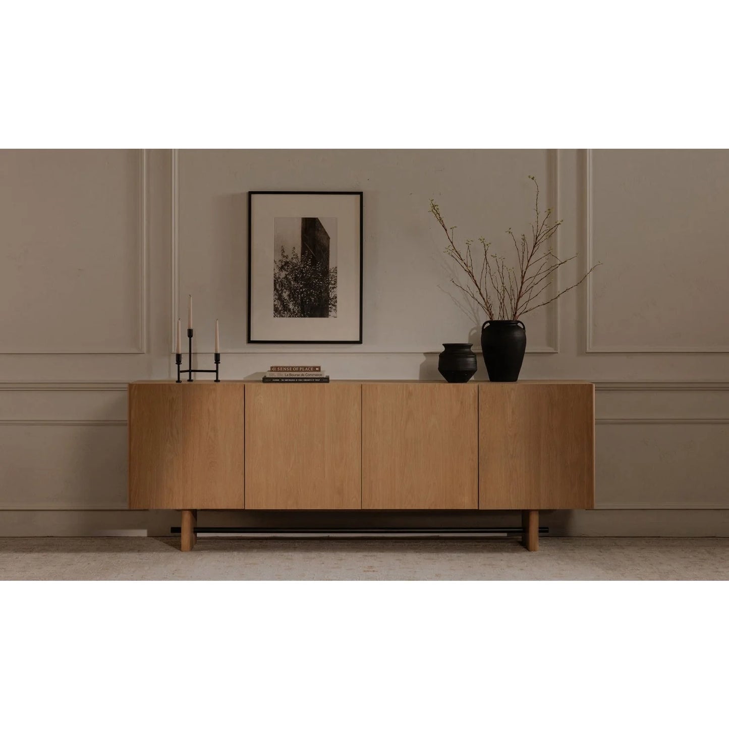 Luxury Natural Oak 4-Door Sideboard European Style for Villa