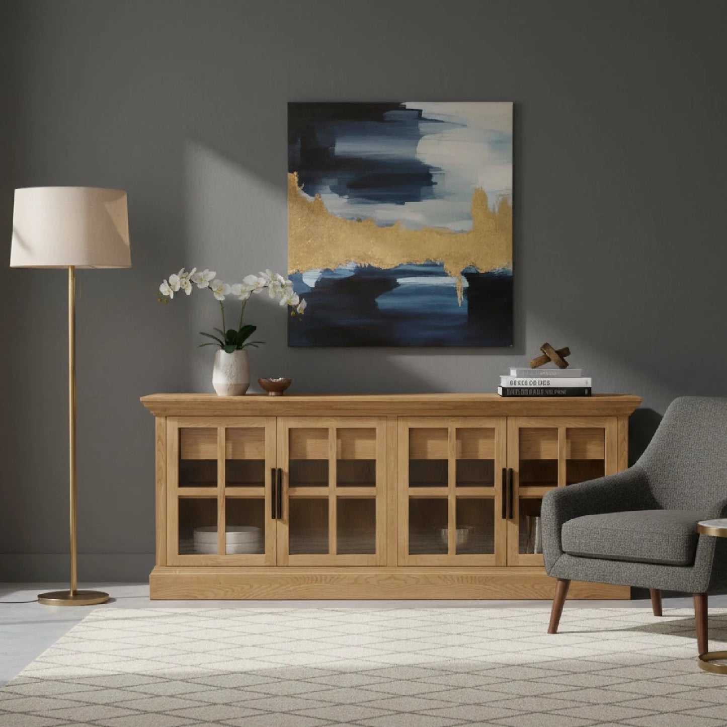 Luxury Natural Oak 4-Door Sideboard European Style for Villa