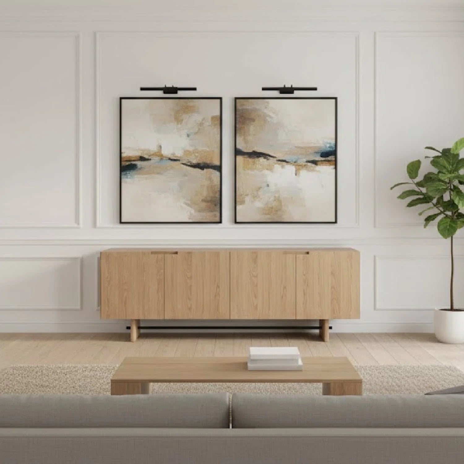 Luxury Natural Oak 4-Door Sideboard European Style for Villa
