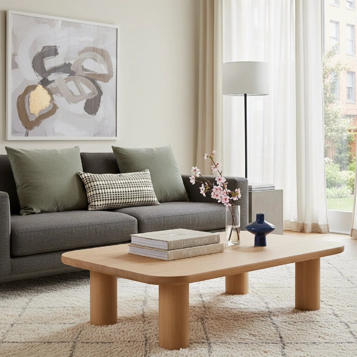 Luxury Natural Oak Coffee Table Modern Italian Style for Villa