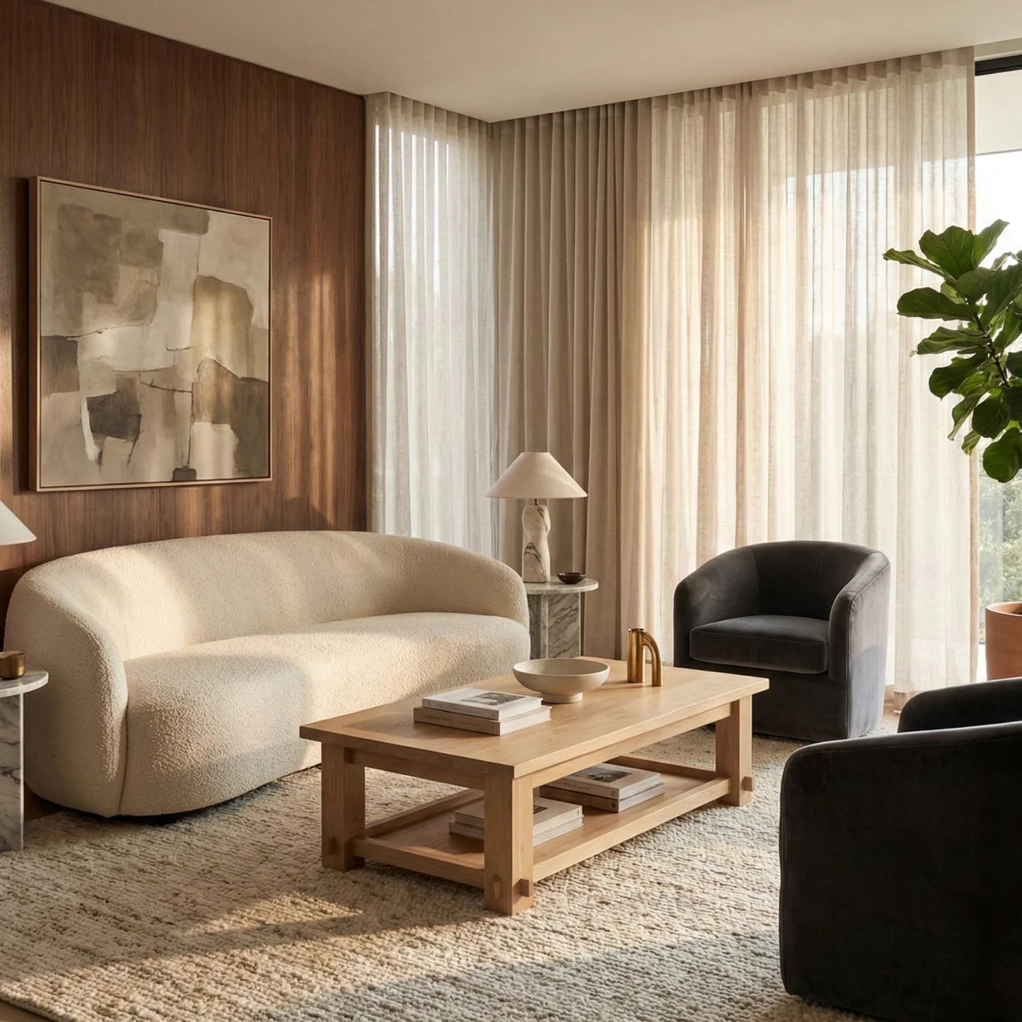 Luxury Natural Oak Coffee Table Modern Italian Style for Villa