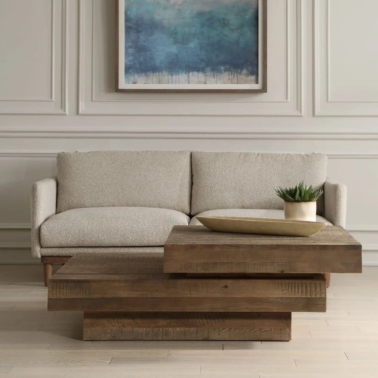 Luxury Natural Oak Coffee Table Modern Italian Style for Villa