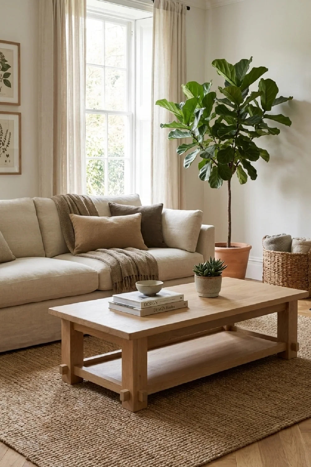 Luxury Natural Oak Coffee Table Modern Italian Style for Villa