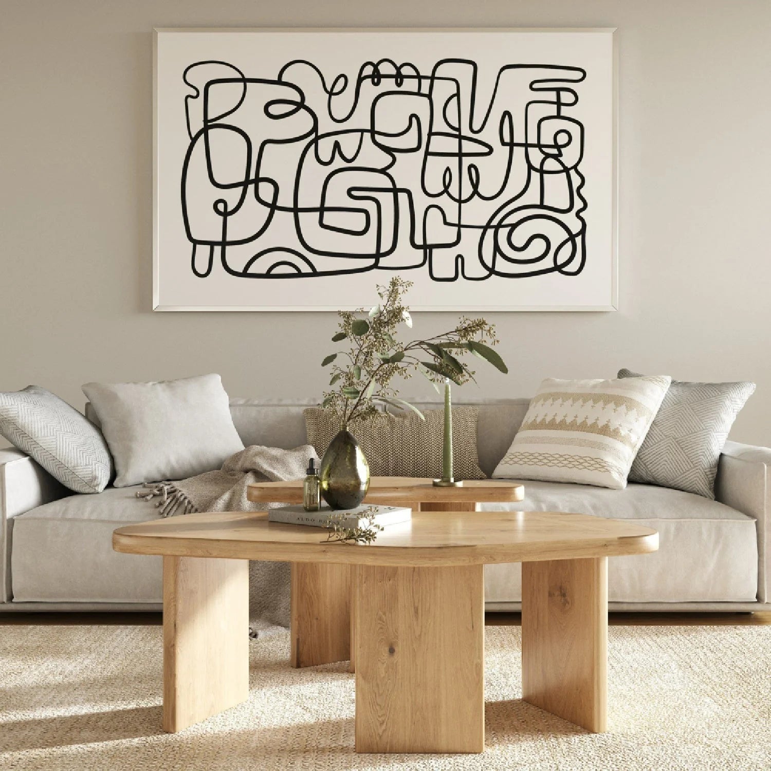 Luxury Natural Oak Coffee Table Set Modern Italian Style for Villa