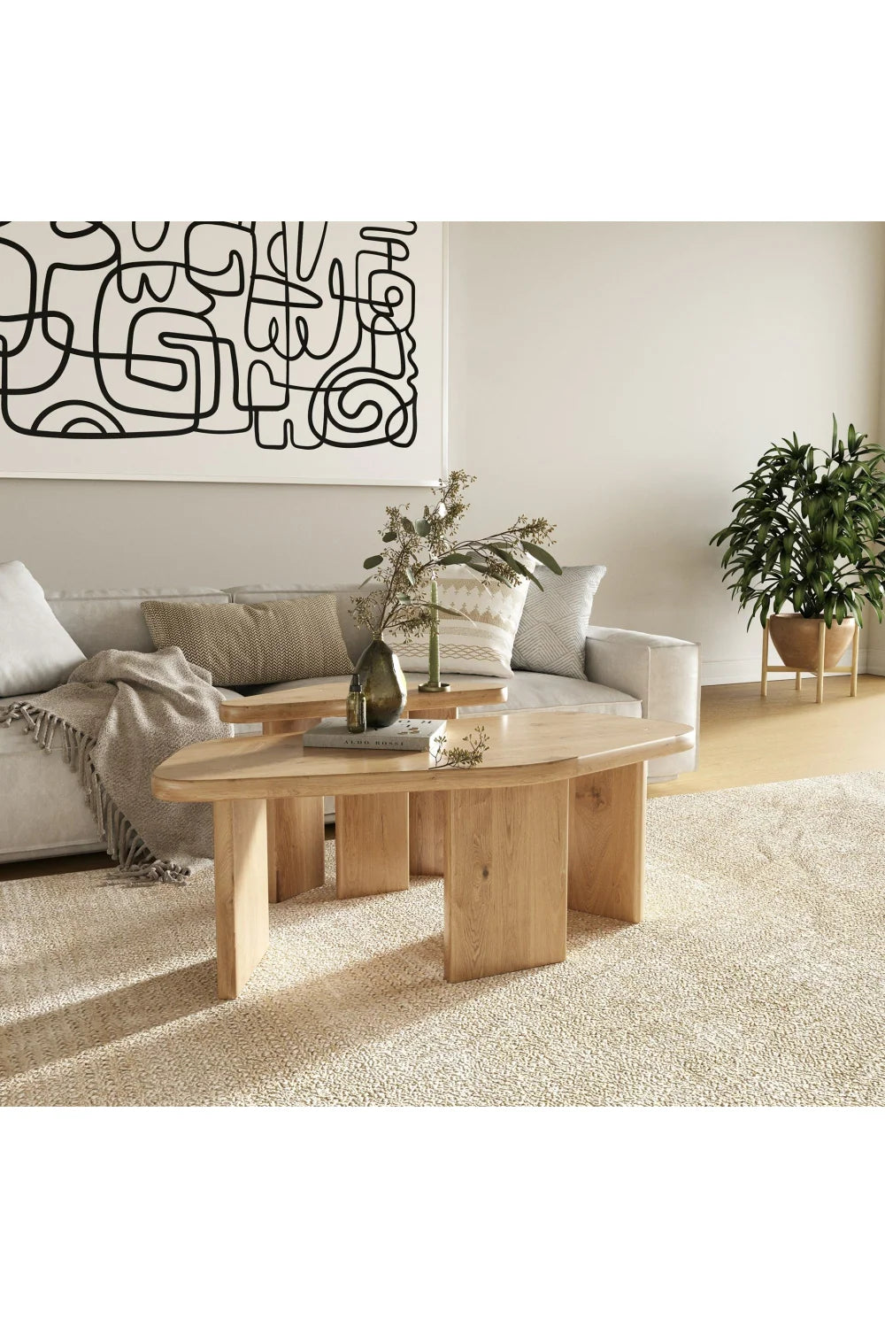 Luxury Natural Oak Coffee Table Set Modern Italian Style for Villa