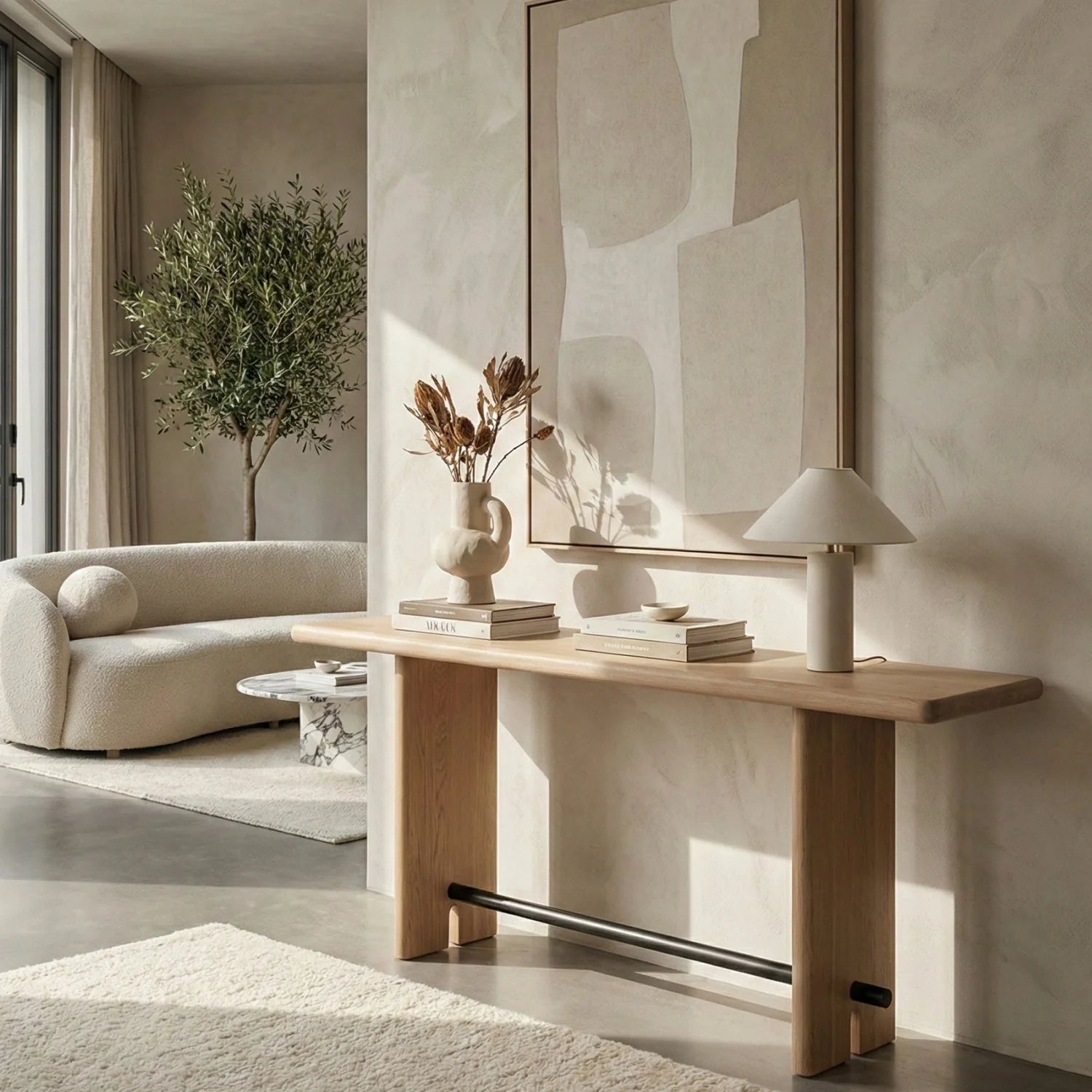 Luxury Natural Oak Console Table Modern Italian Style for Villa